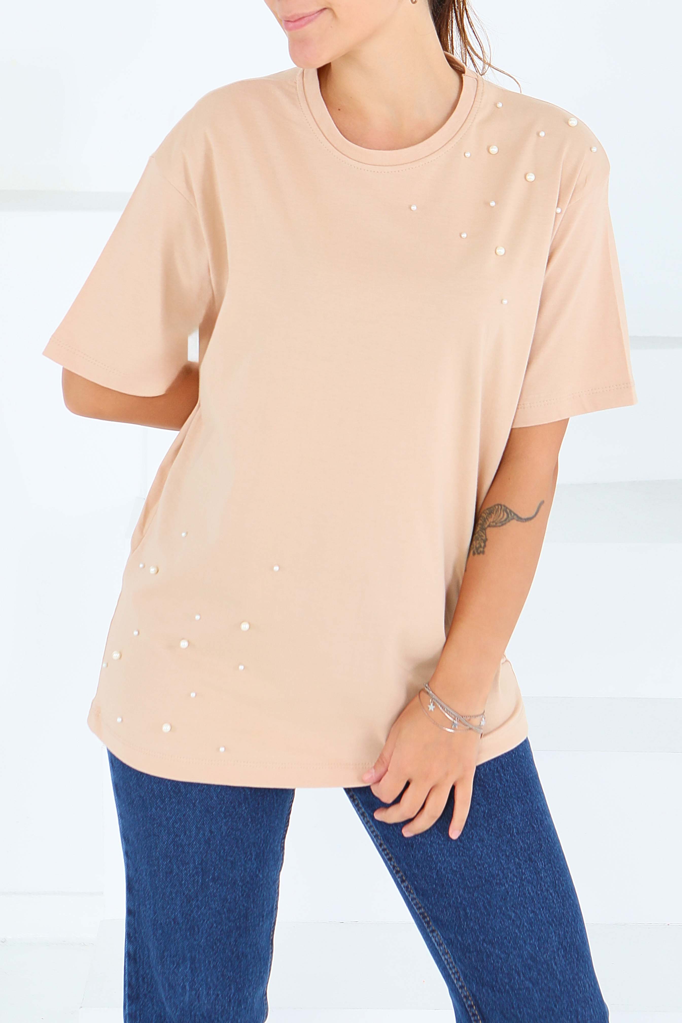 İncili Kısa Kollu T-Şhirt - 27543 - 2