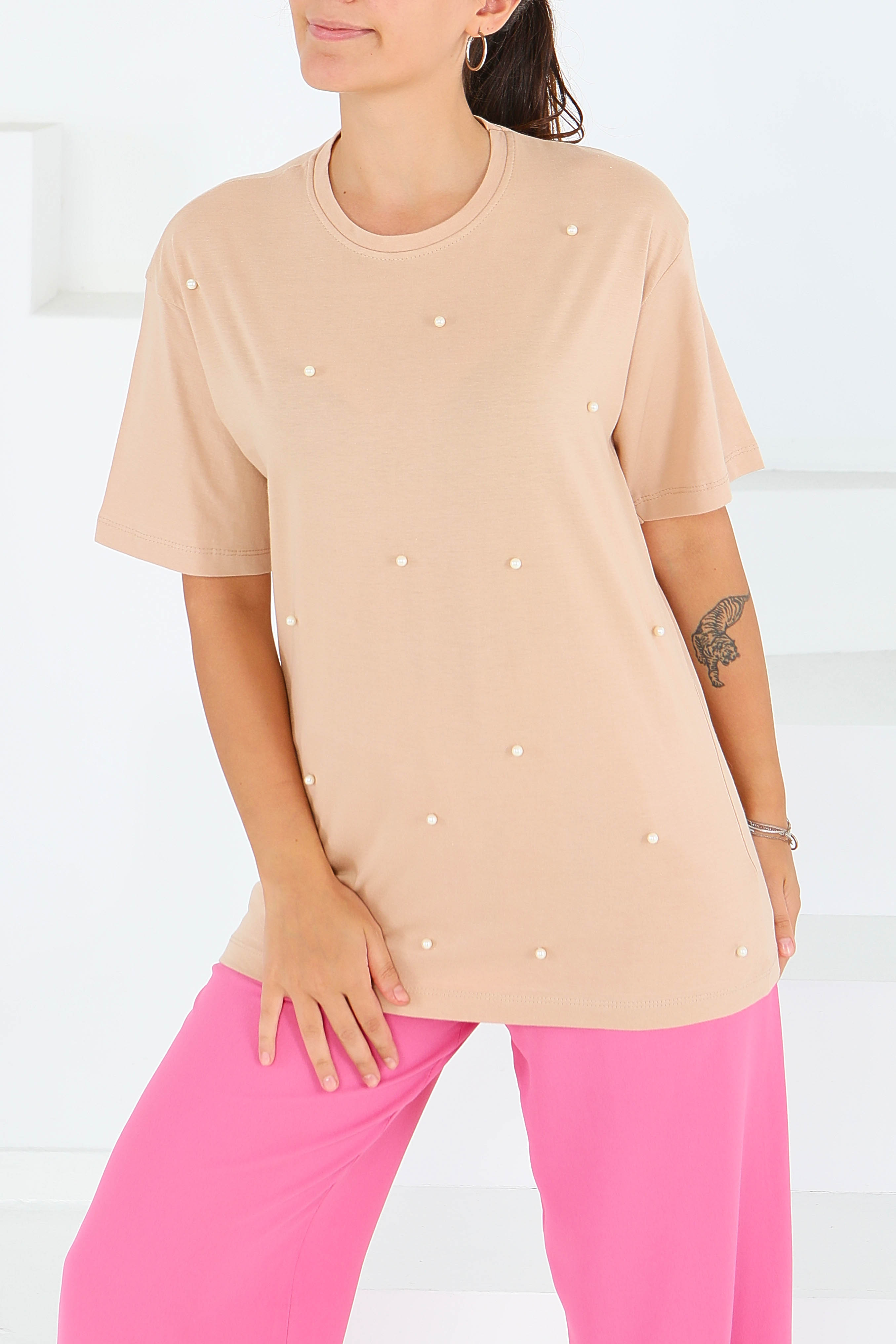 İncili Kısa Kollu T-Şhirt - 27544 - 1