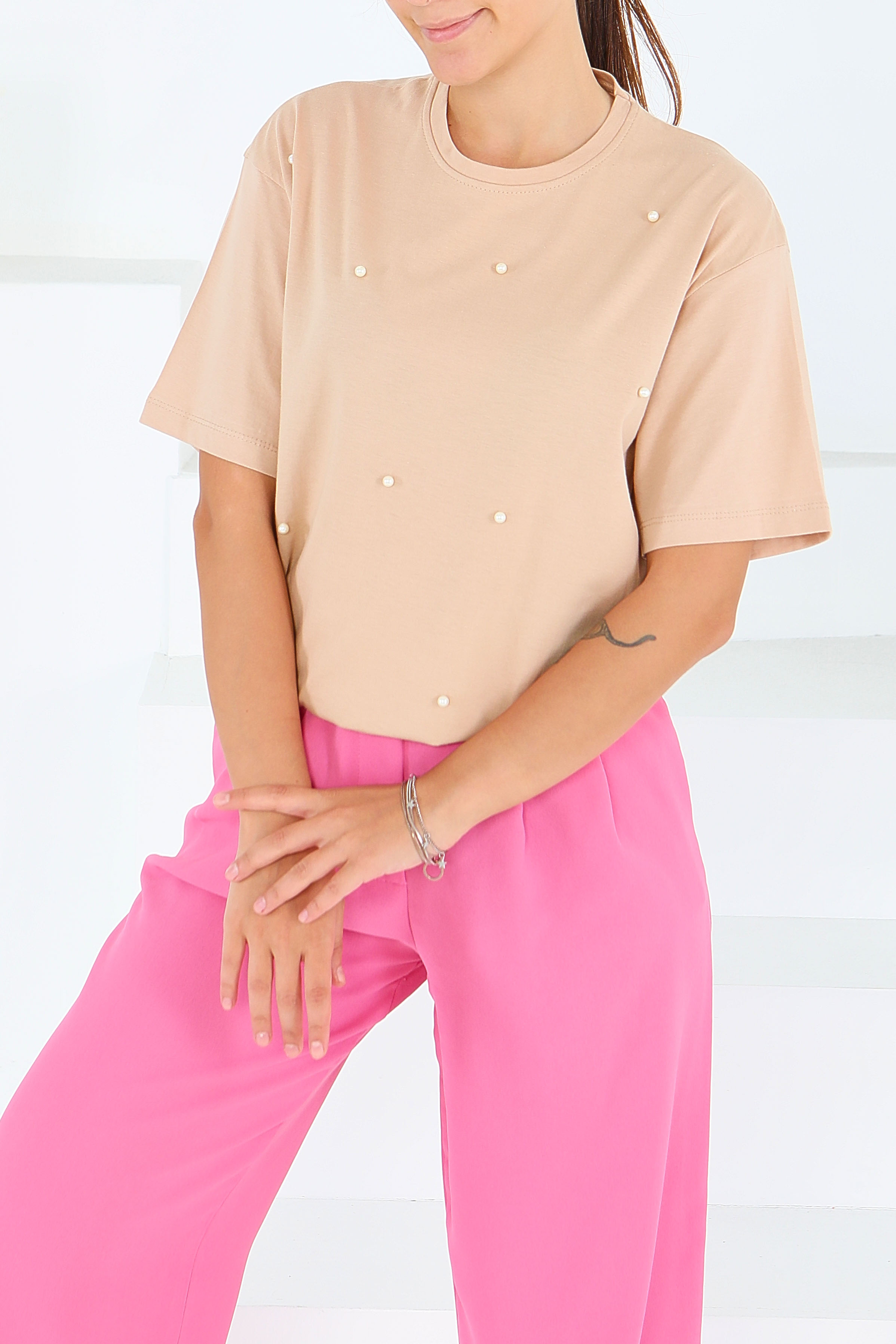 İncili Kısa Kollu T-Şhirt - 27544 - 2