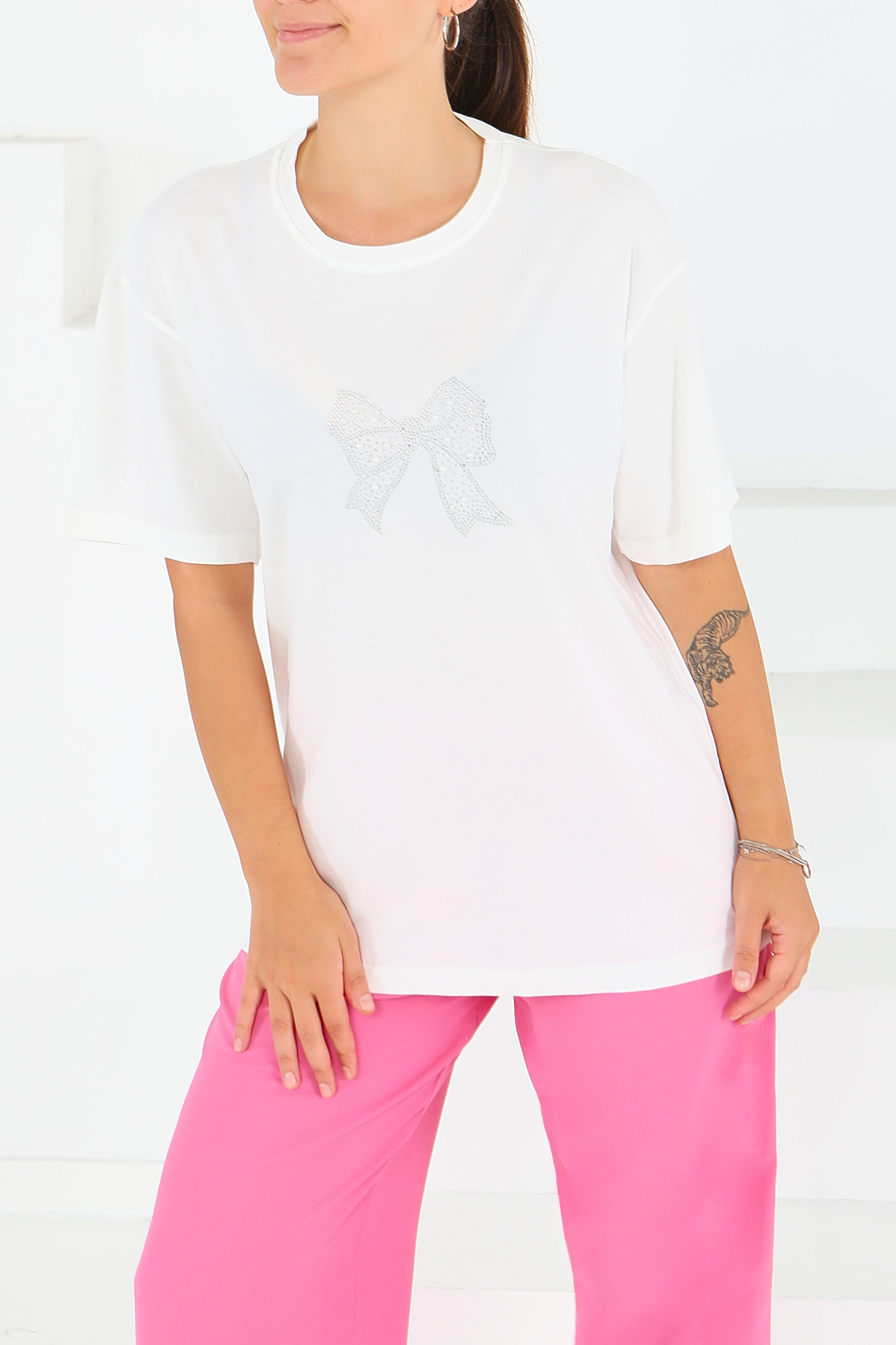 İncili Kısa Kollu T-Şhirt - 27574 - 3