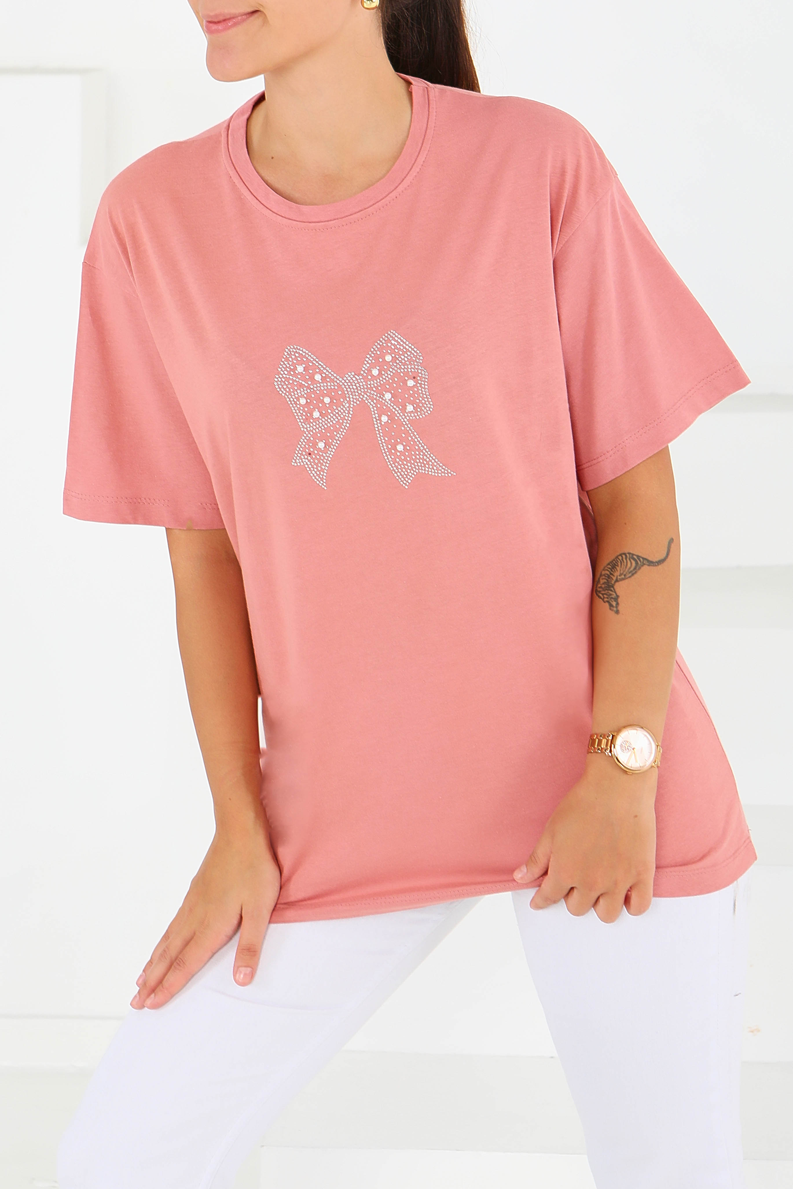 İncili Kısa Kollu T-Şhirt - 27574 - 1