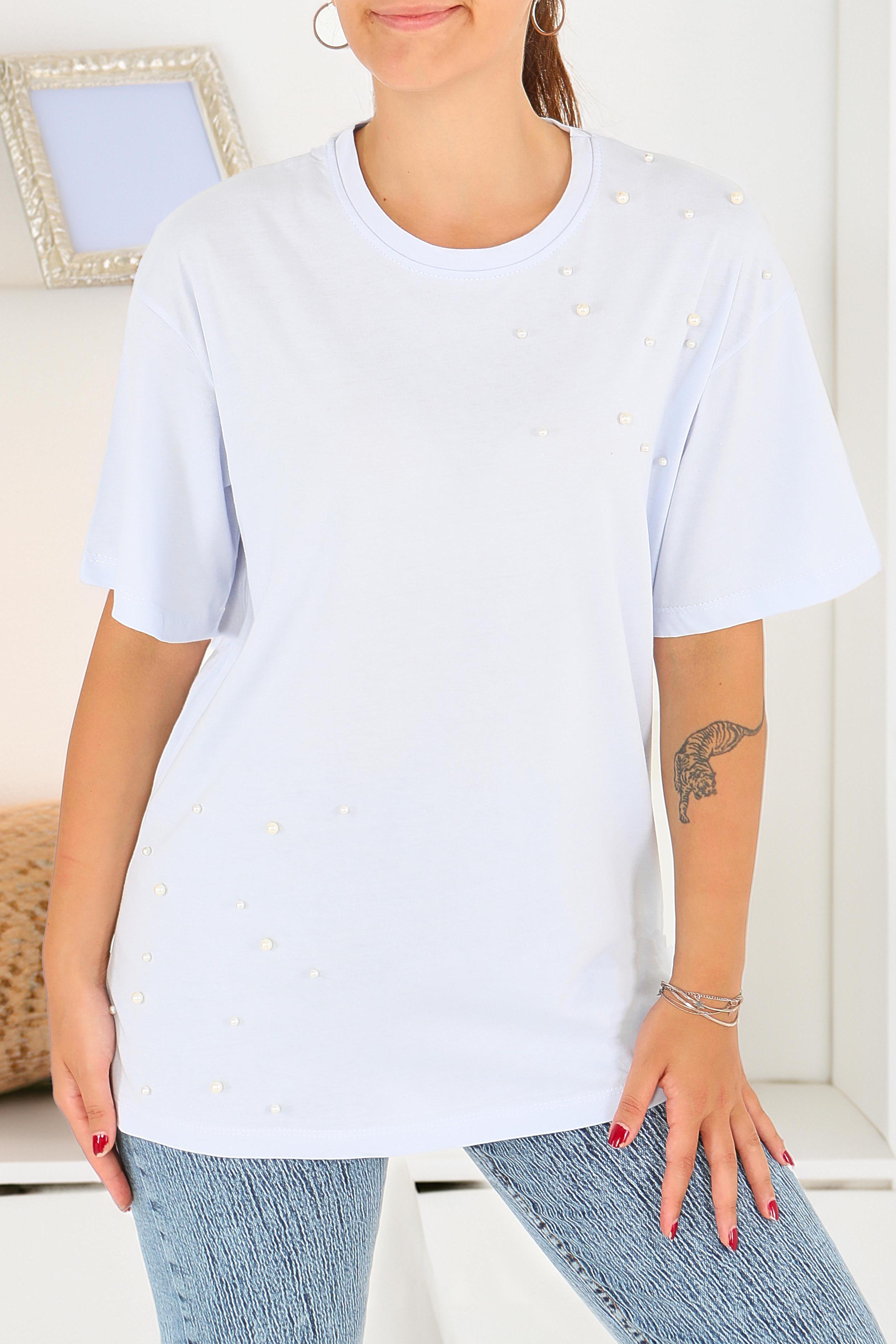 İncili Kısa Kollu T-Şhirt - 27543 - 1