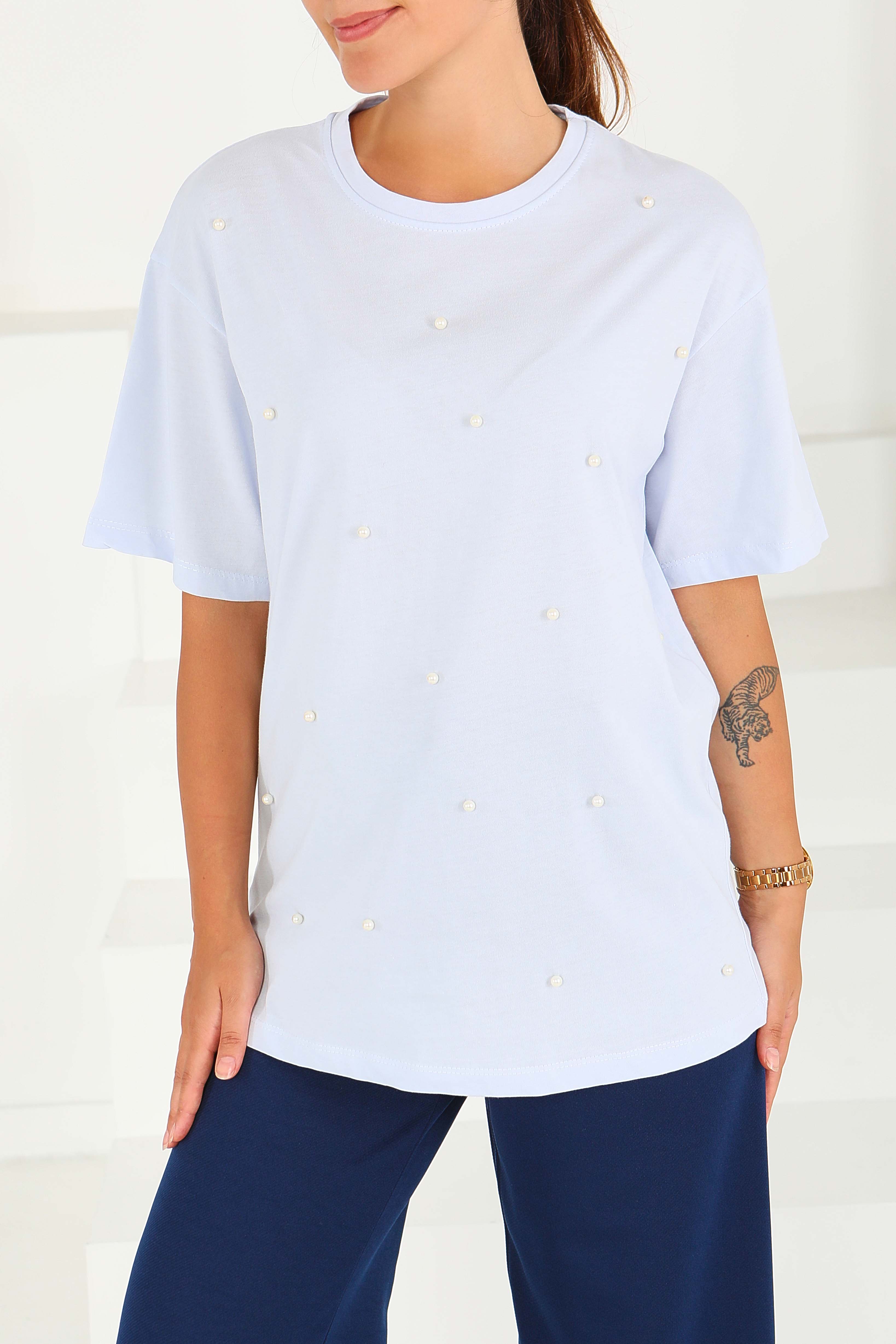 İncili Kısa Kollu T-Şhirt - 27544 - 1