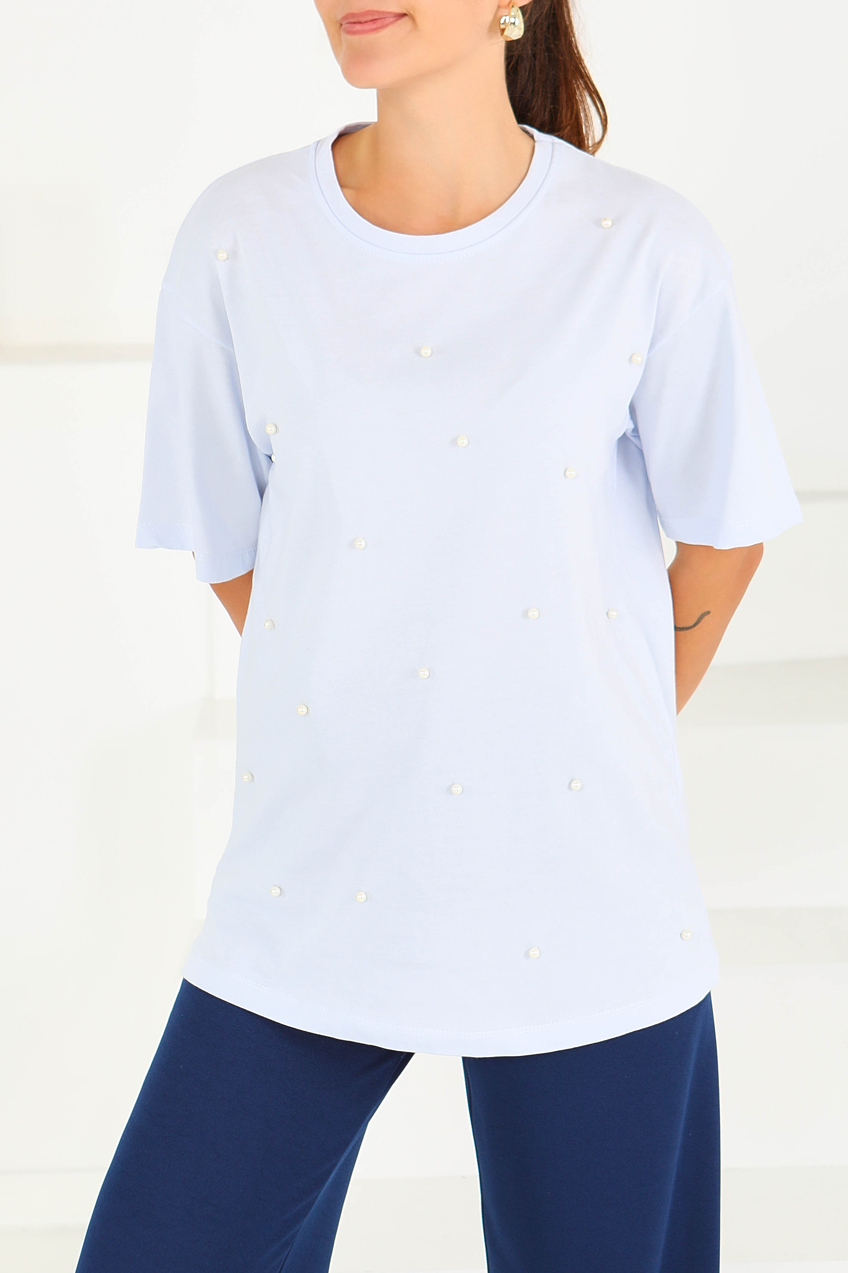 İncili Kısa Kollu T-Şhirt - 27544 - 2