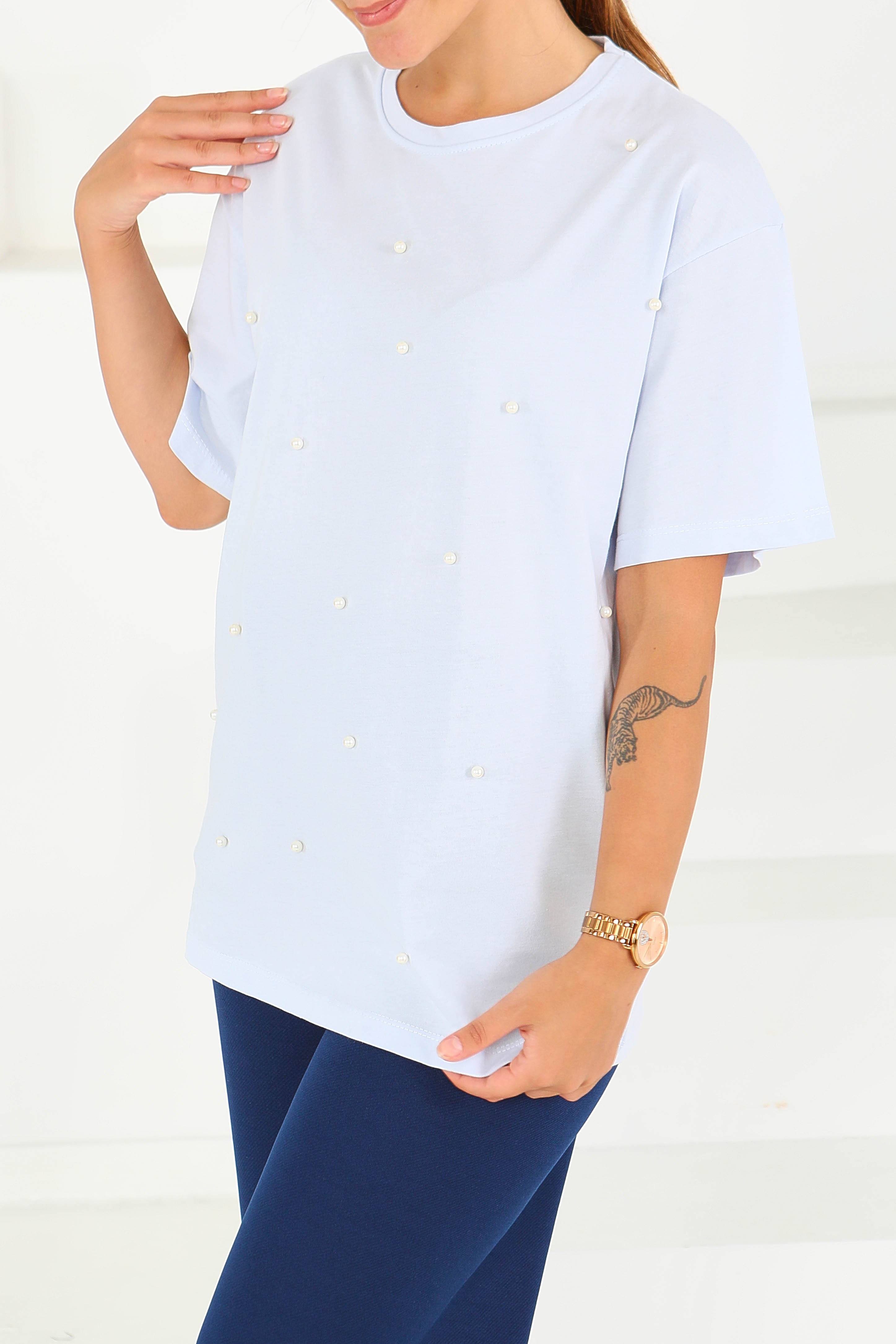 İncili Kısa Kollu T-Şhirt - 27544 - 3