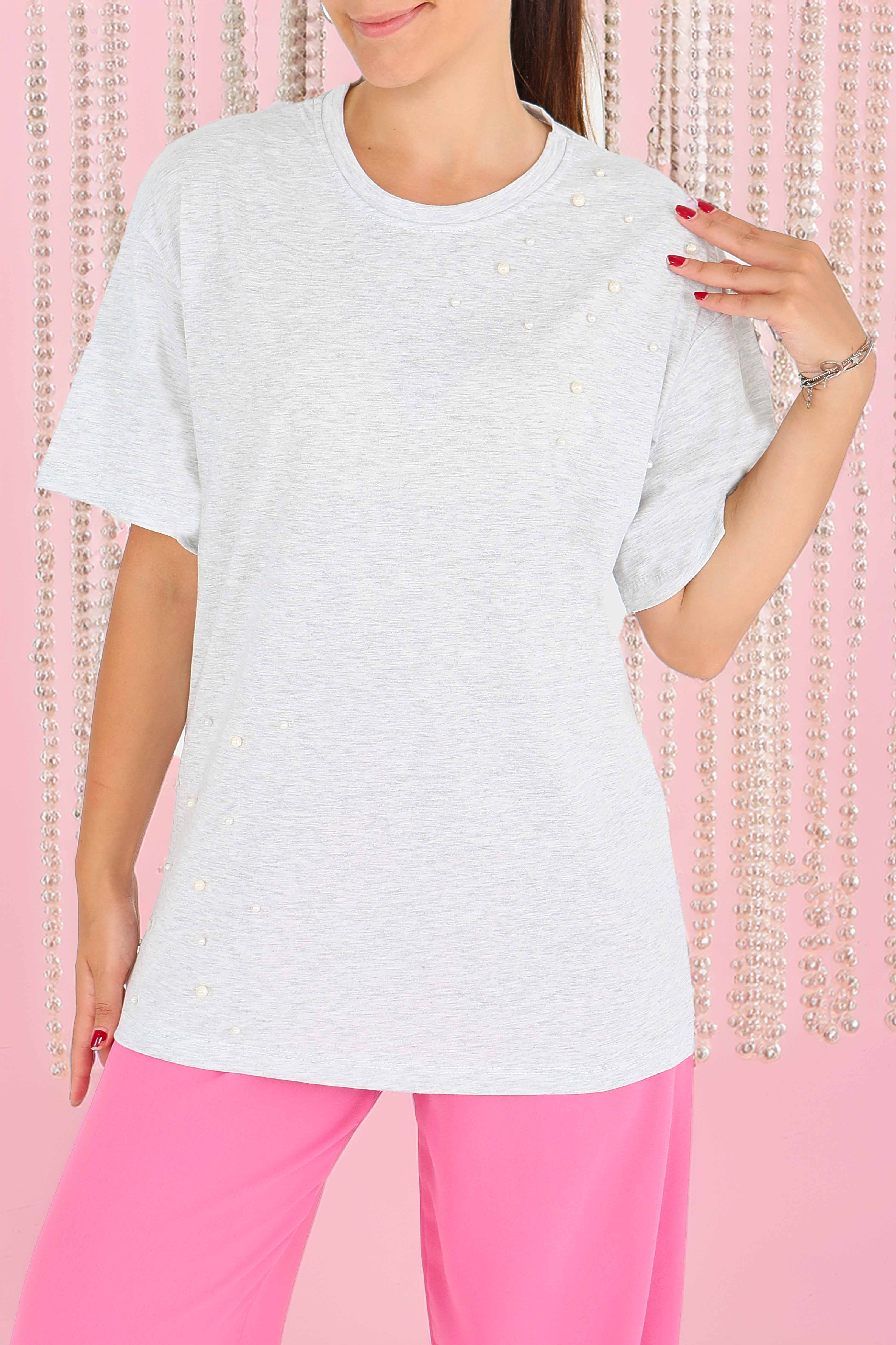 İncili Kısa Kollu T-Şhirt - 27543 - 2