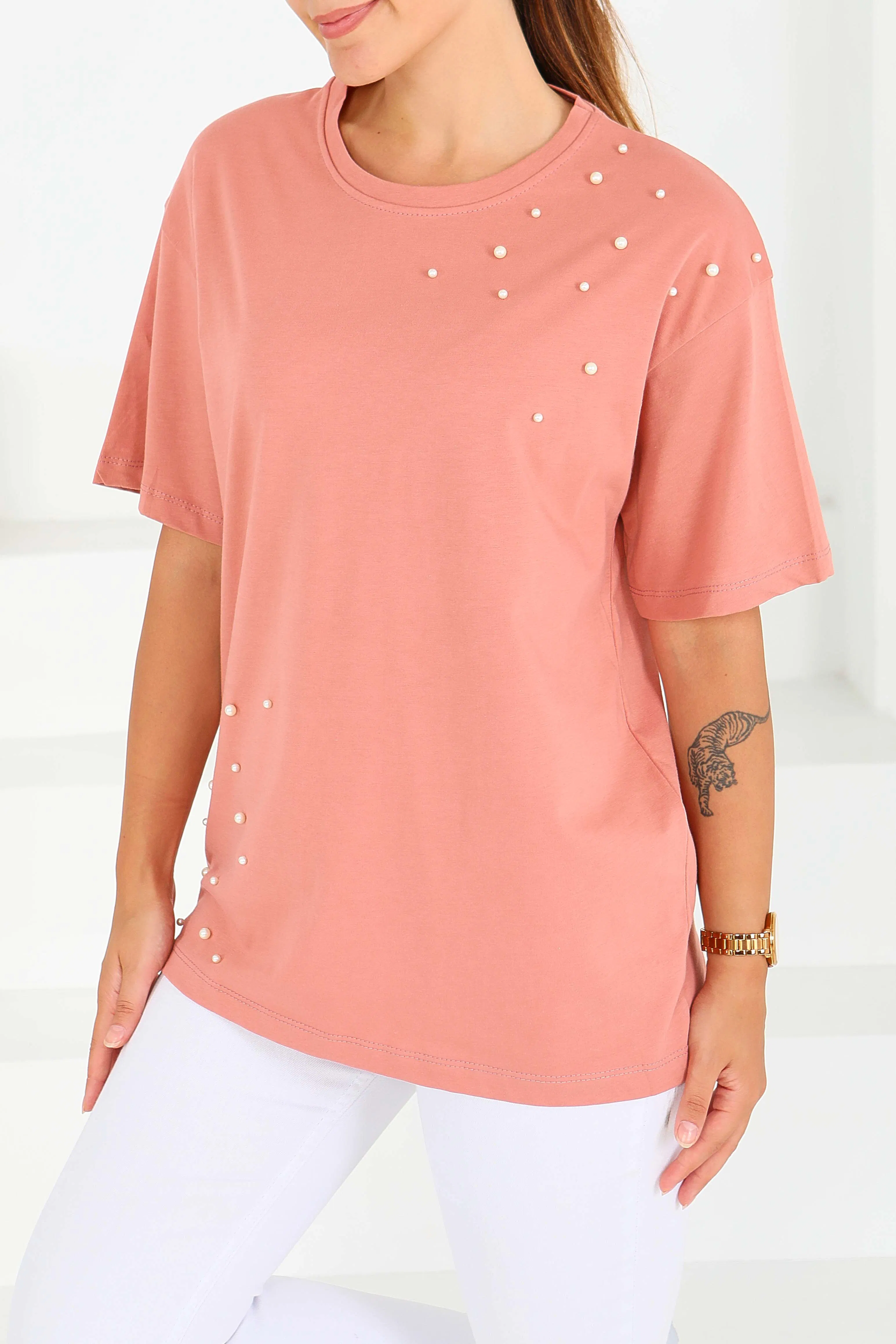 İncili Kısa Kollu T-Şhirt - 27543 - 1