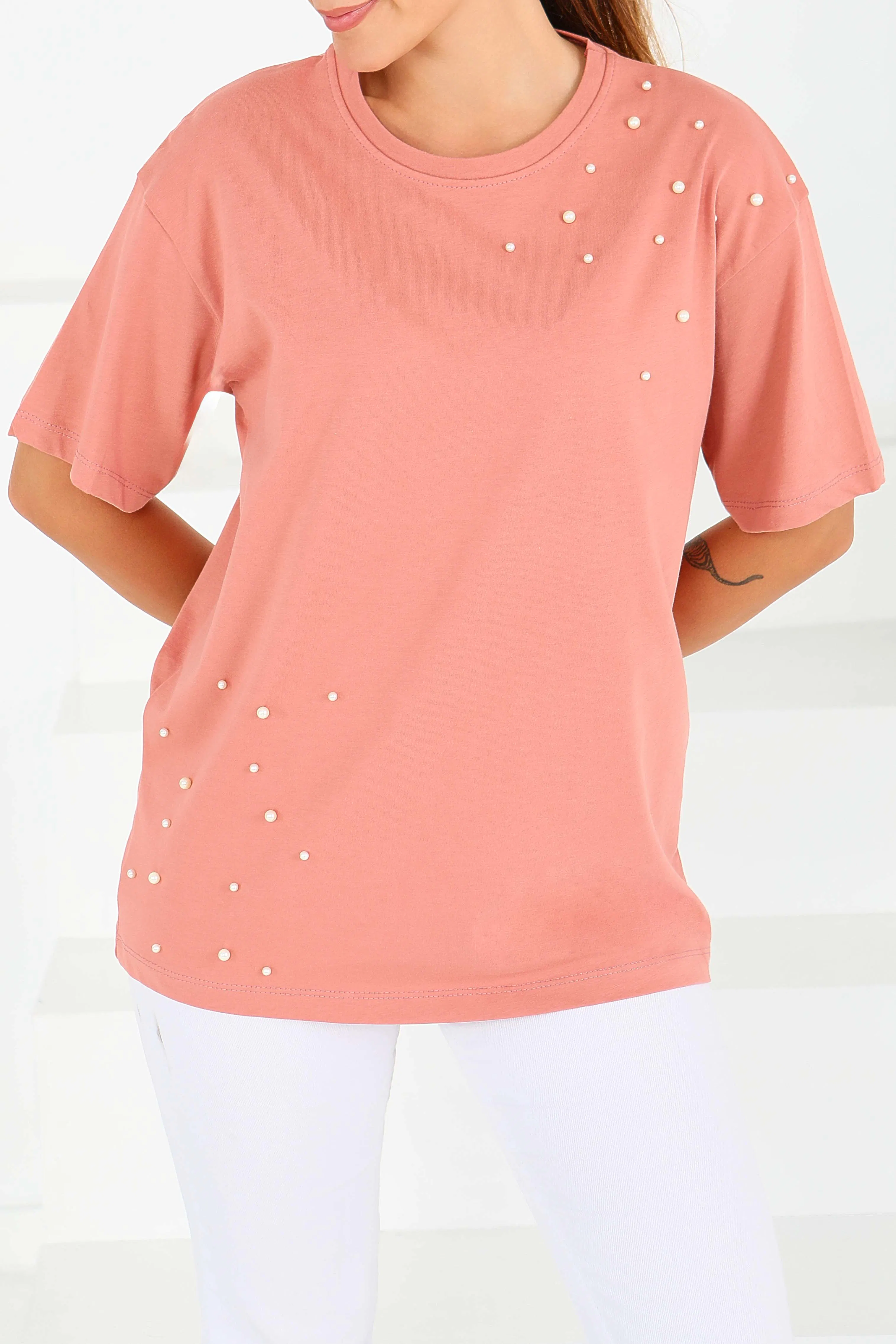 İncili Kısa Kollu T-Şhirt - 27543 - 2