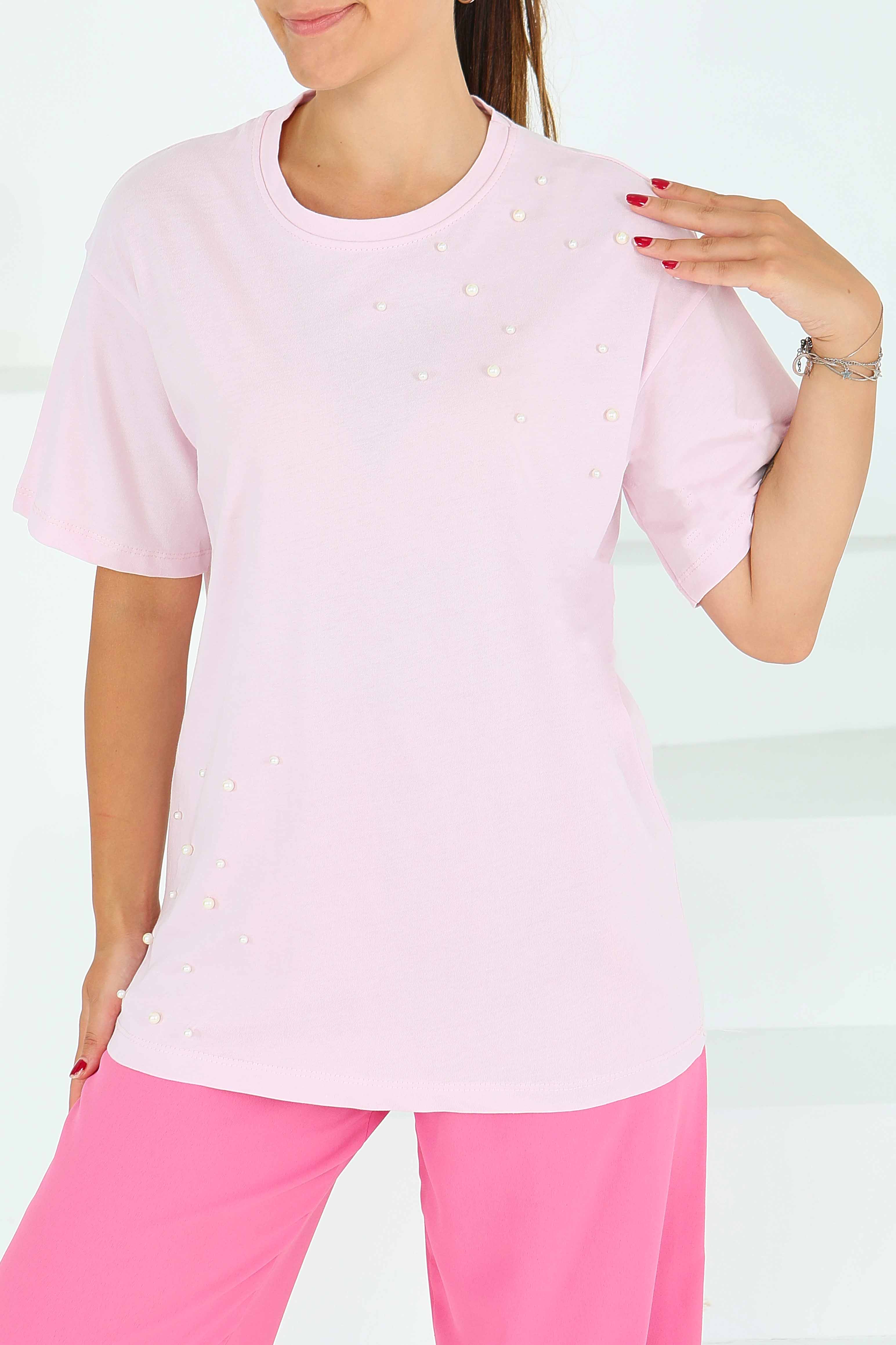 İncili Kısa Kollu T-Şhirt - 27543 - 2