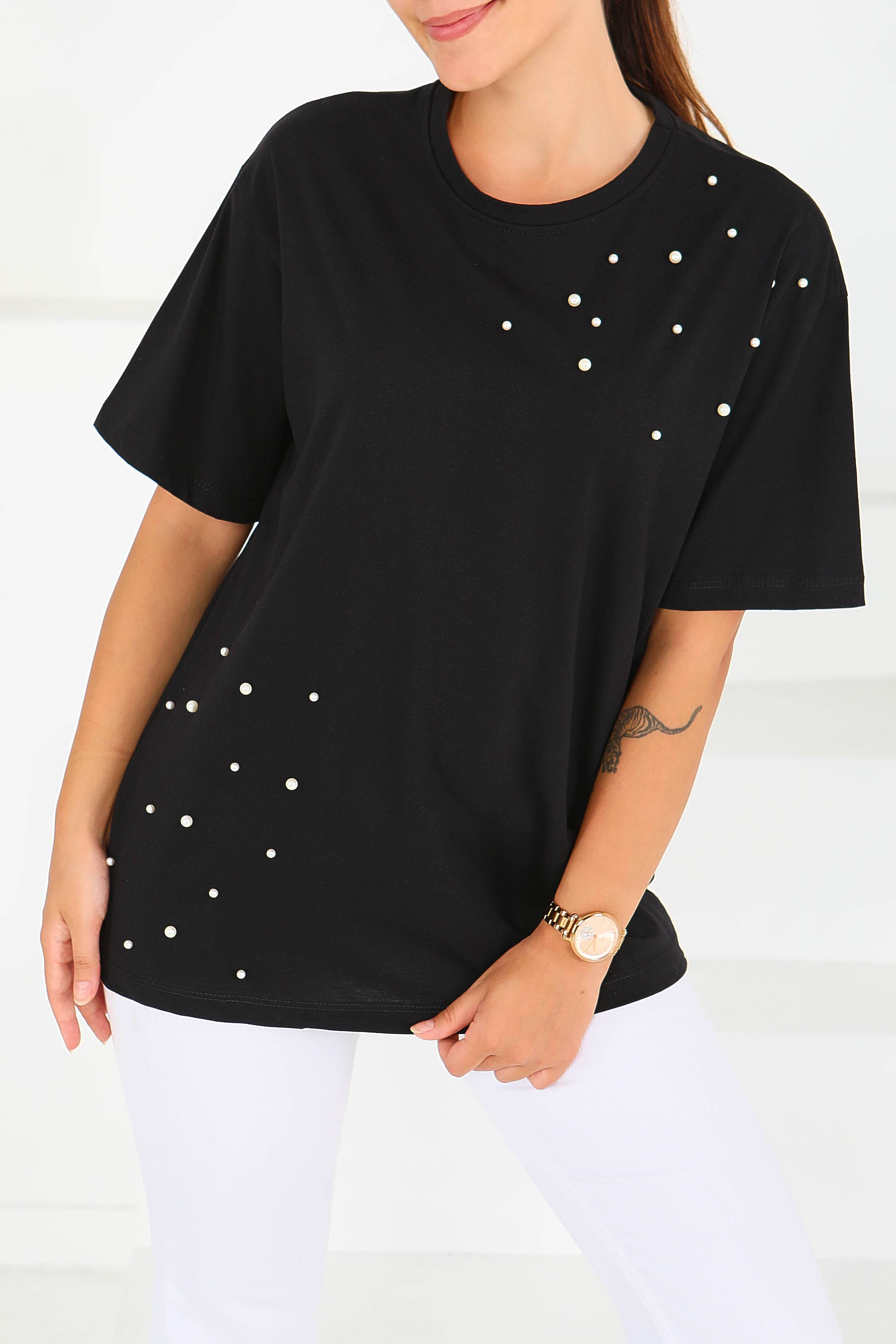 İncili Kısa Kollu T-Şhirt - 27543 - 1