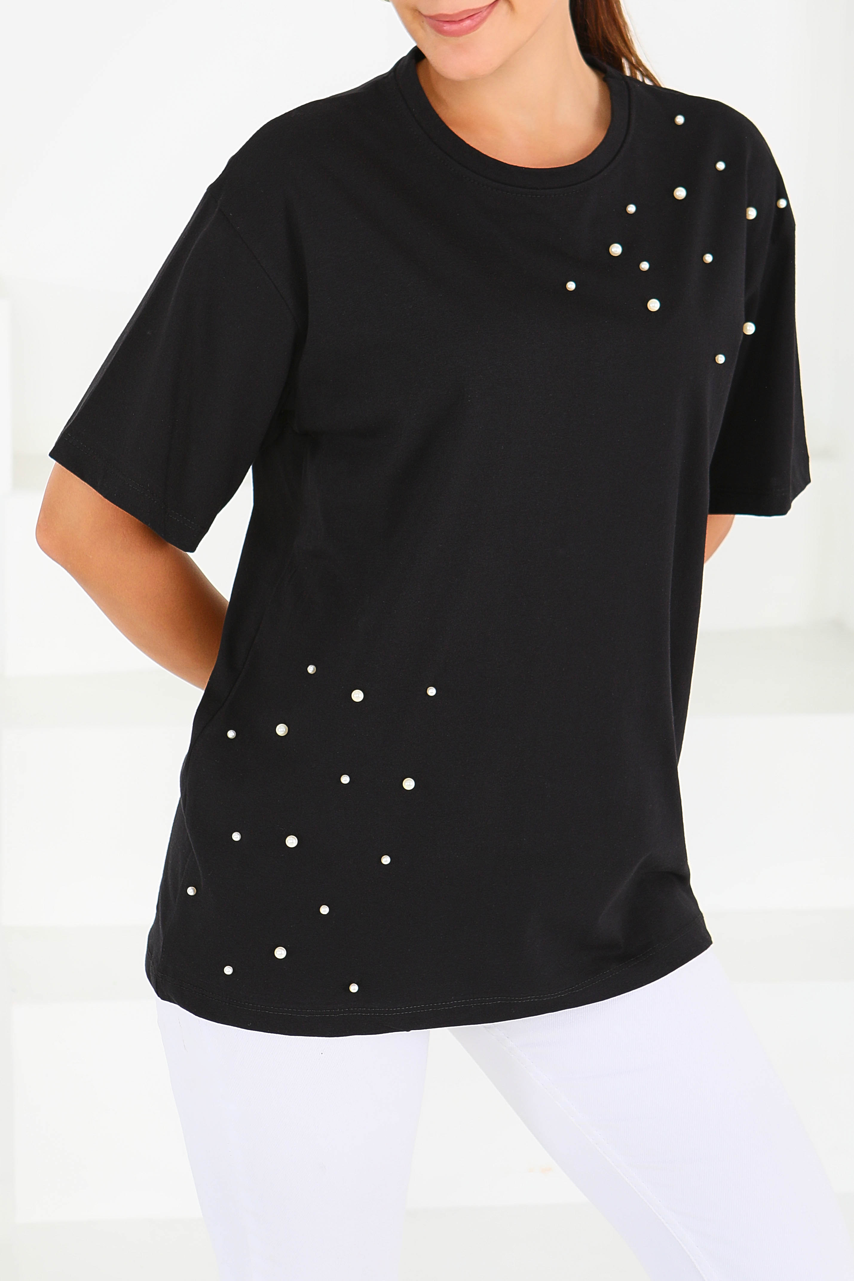 İncili Kısa Kollu T-Şhirt - 27543 - 2