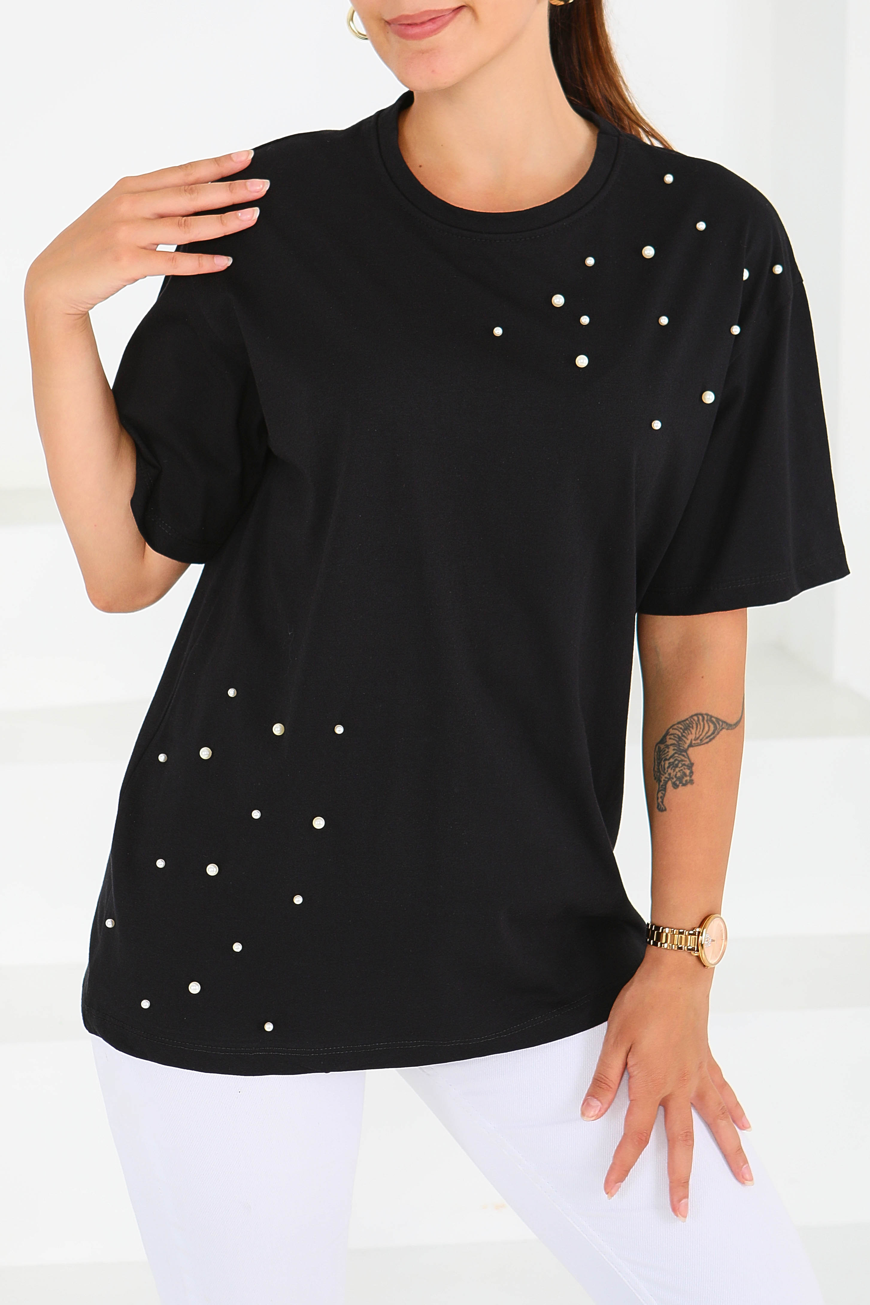 İncili Kısa Kollu T-Şhirt - 27543 - 3