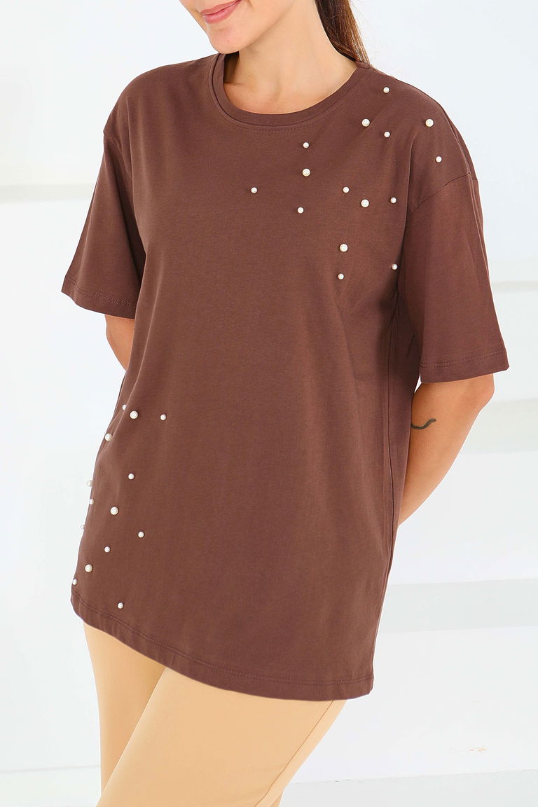 İncili Kısa Kollu T-Şhirt - 27543 - TOFİSA