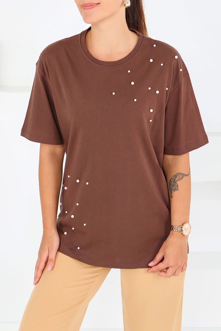 İncili Kısa Kollu T-Şhirt - 27543 - TOFİSA