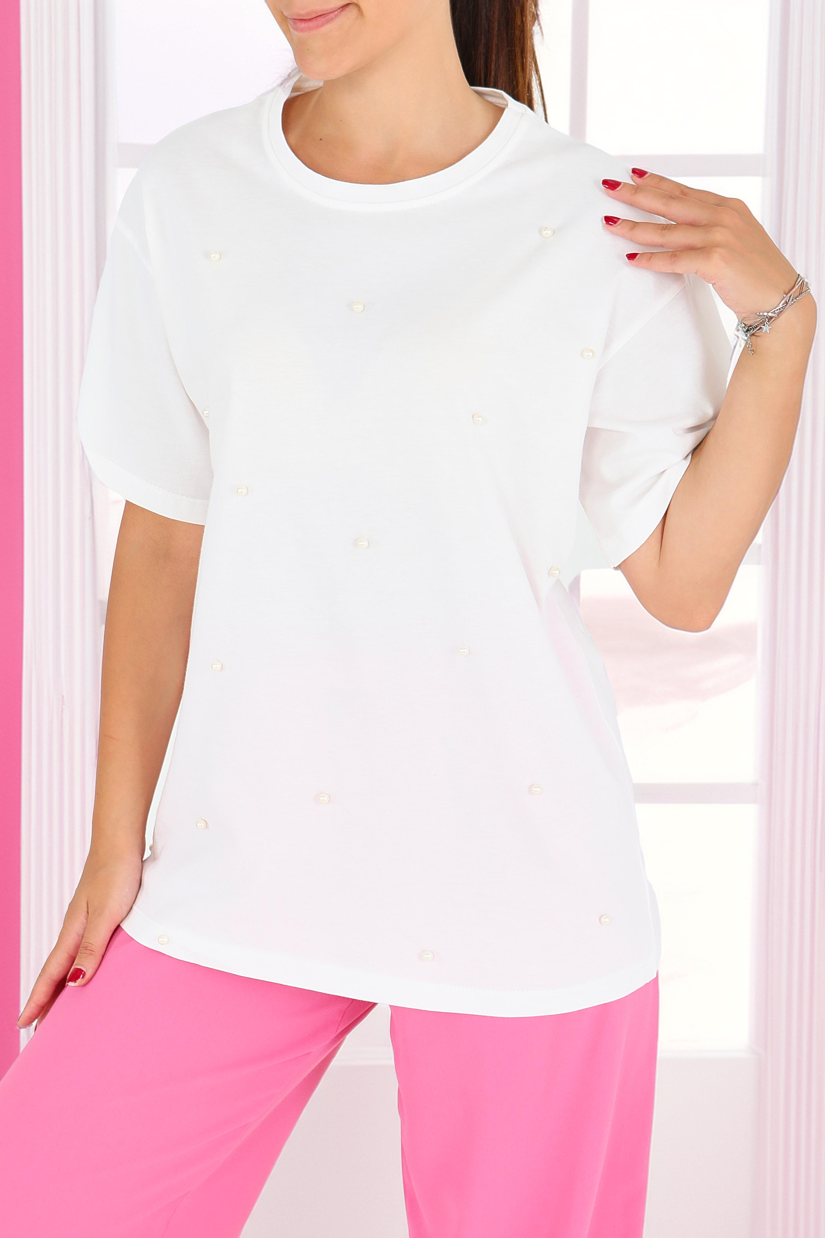 İncili Kısa Kollu T-Şhirt - 27544 - 2