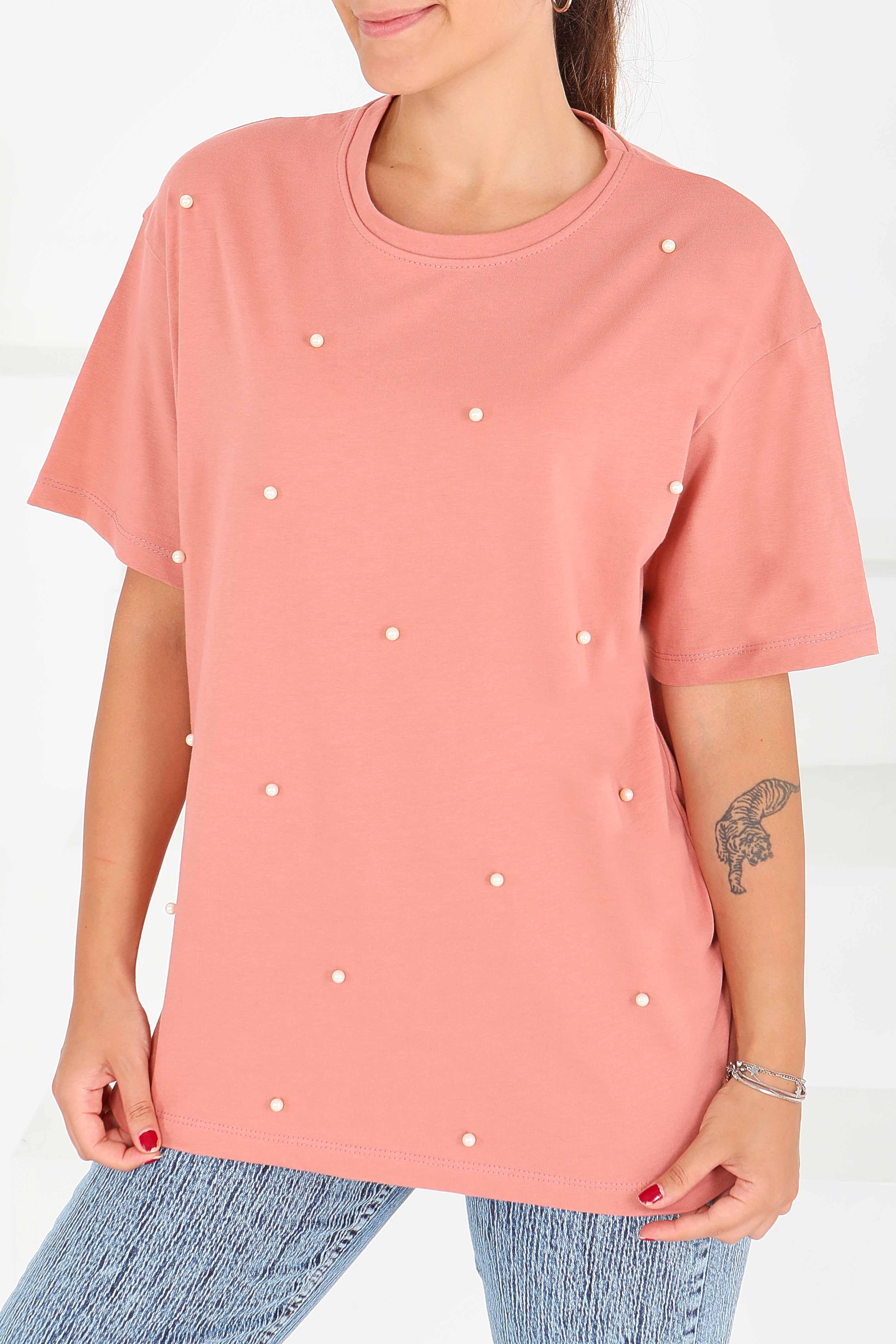 İncili Kısa Kollu T-Şhirt - 27544 - 2