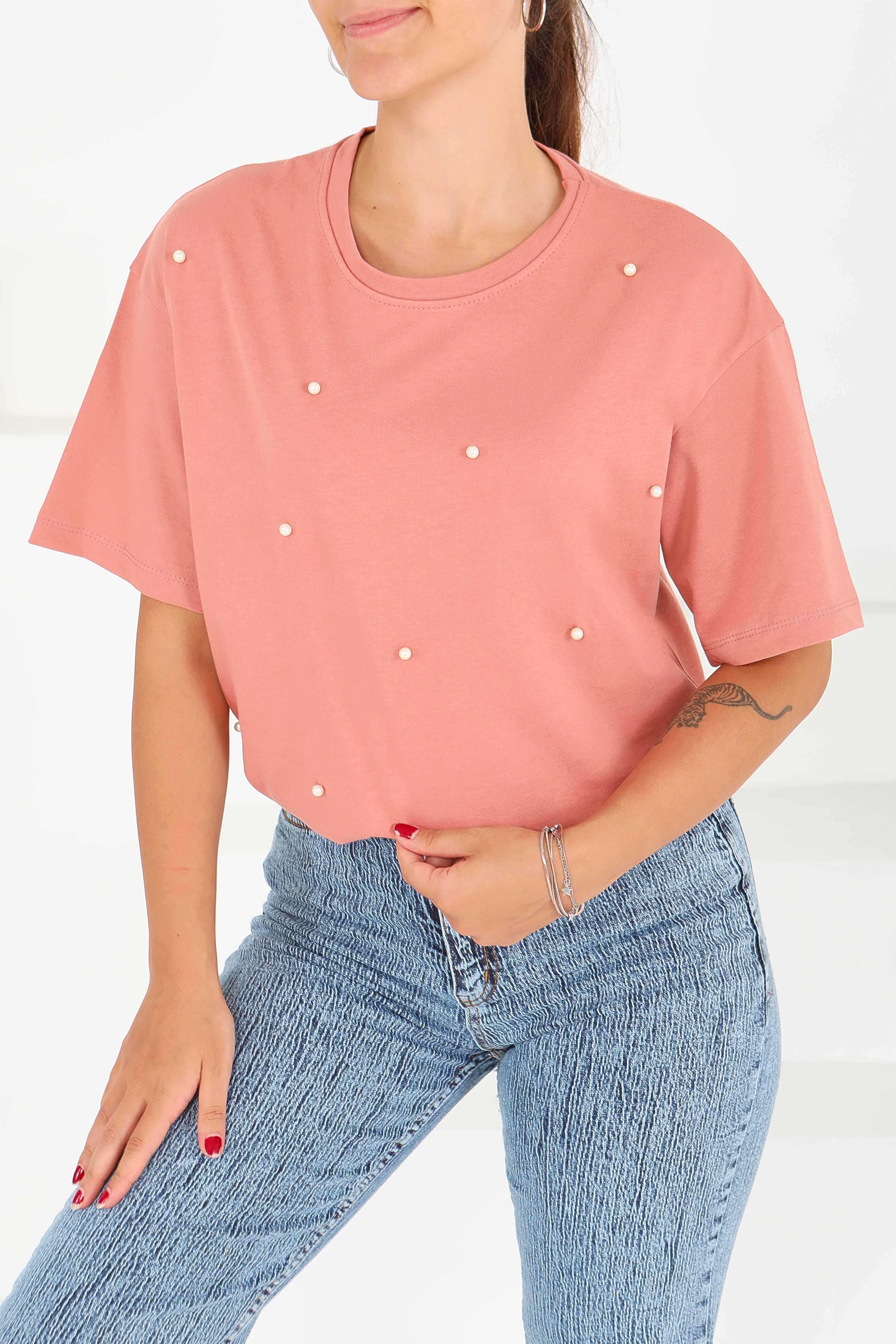 İncili Kısa Kollu T-Şhirt - 27544 - 3