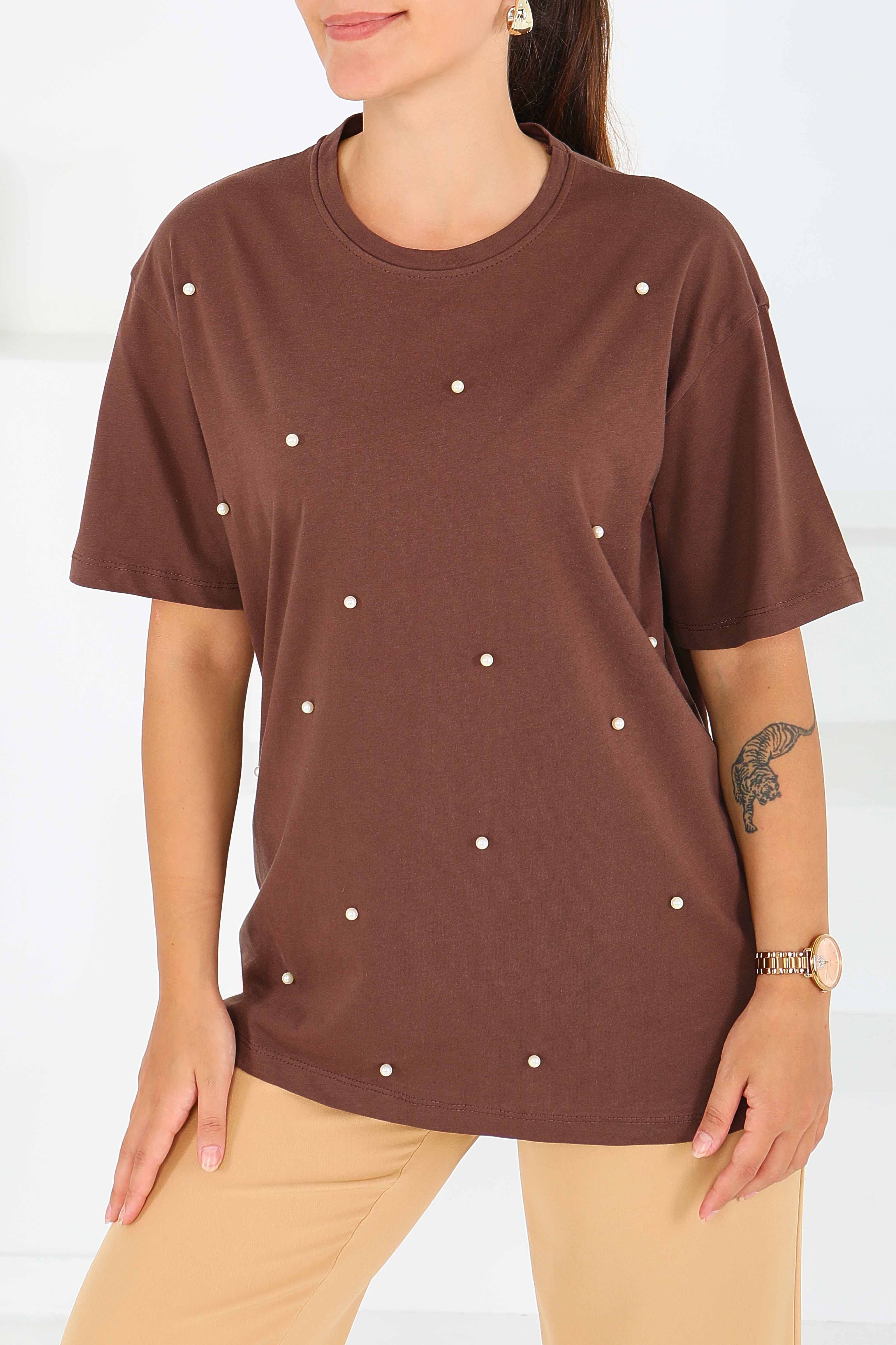 İncili Kısa Kollu T-Şhirt - 27544 - 1