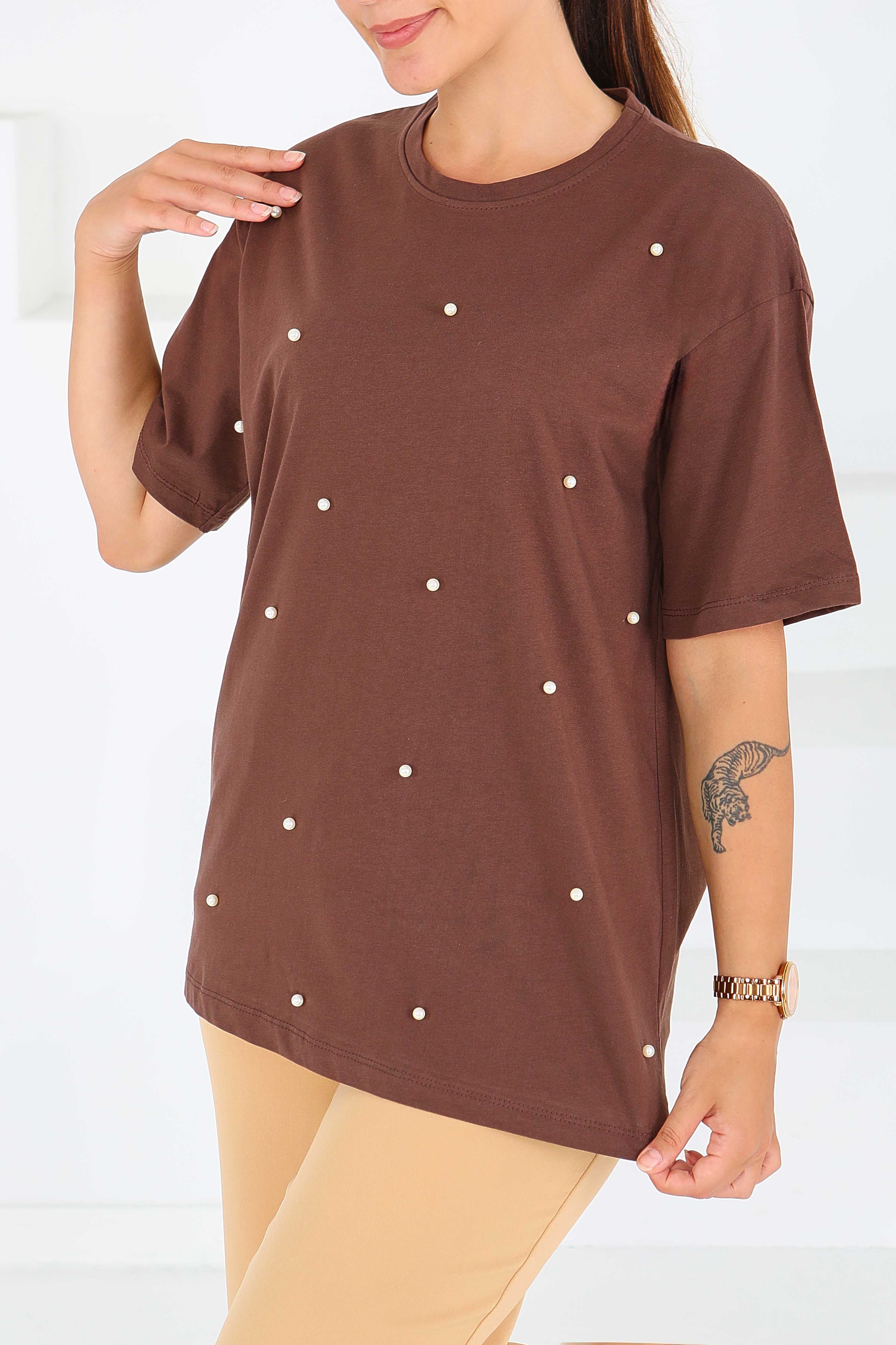 İncili Kısa Kollu T-Şhirt - 27544 - 2