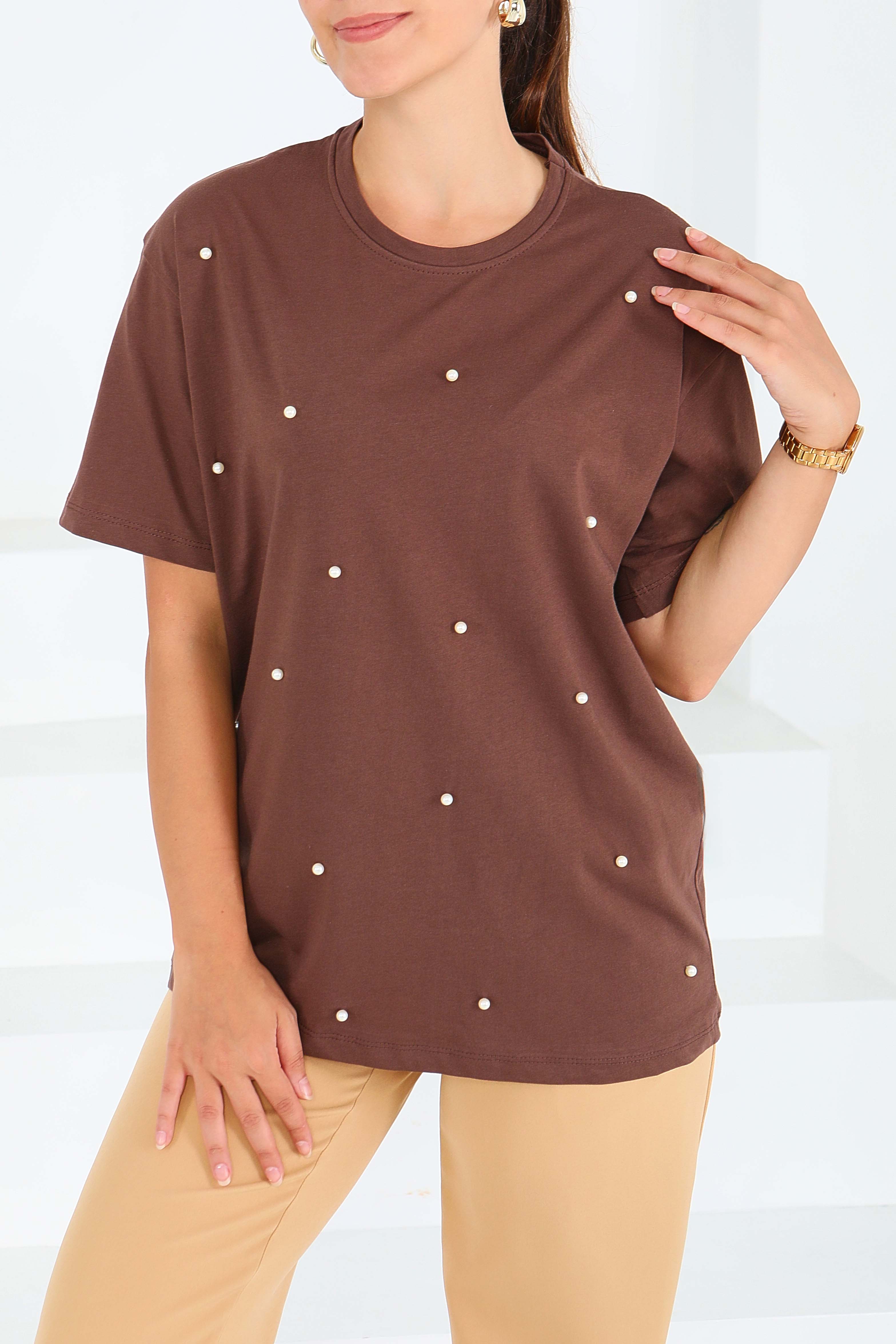 İncili Kısa Kollu T-Şhirt - 27544 - 3