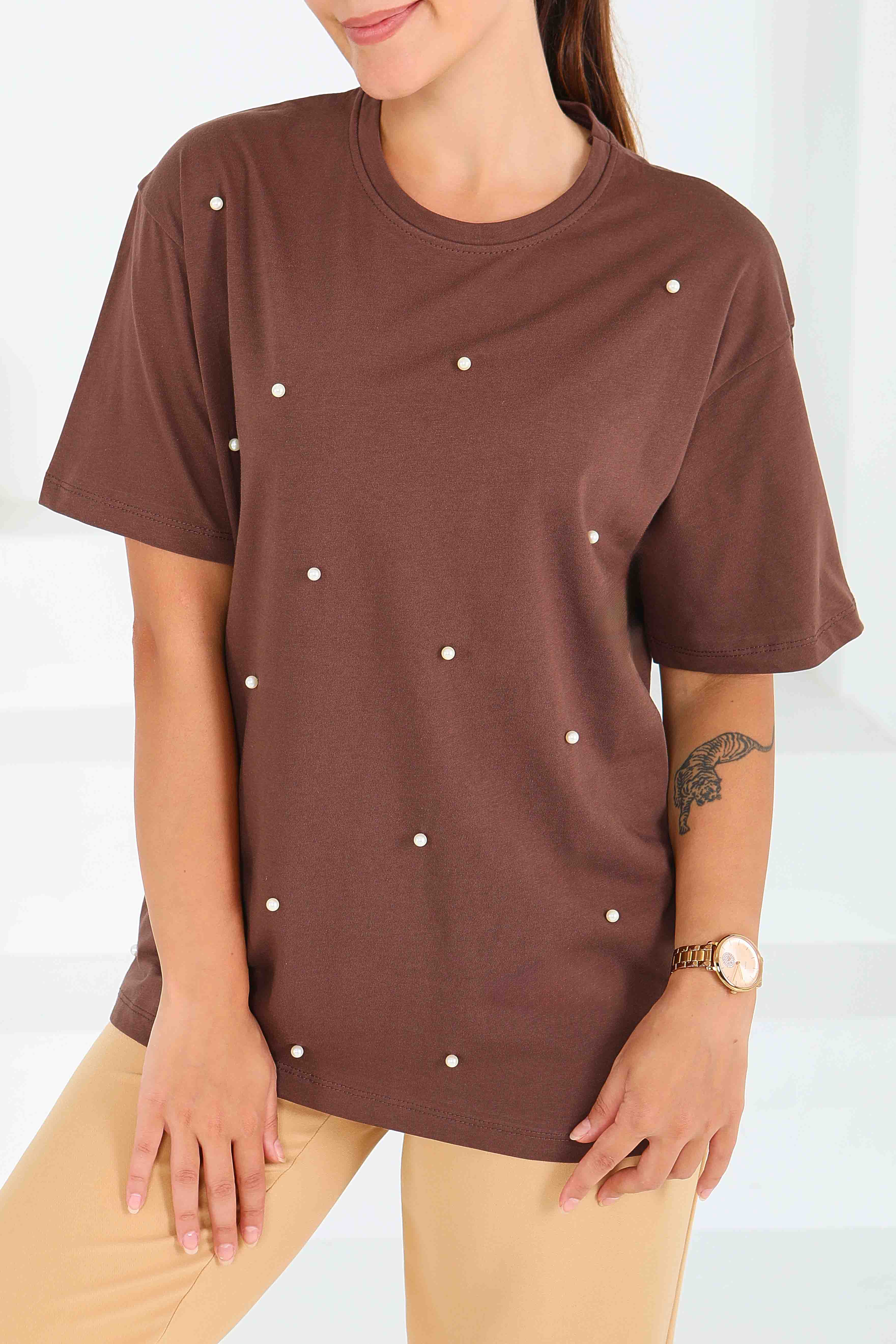 İncili Kısa Kollu T-Şhirt - 27544 - 4