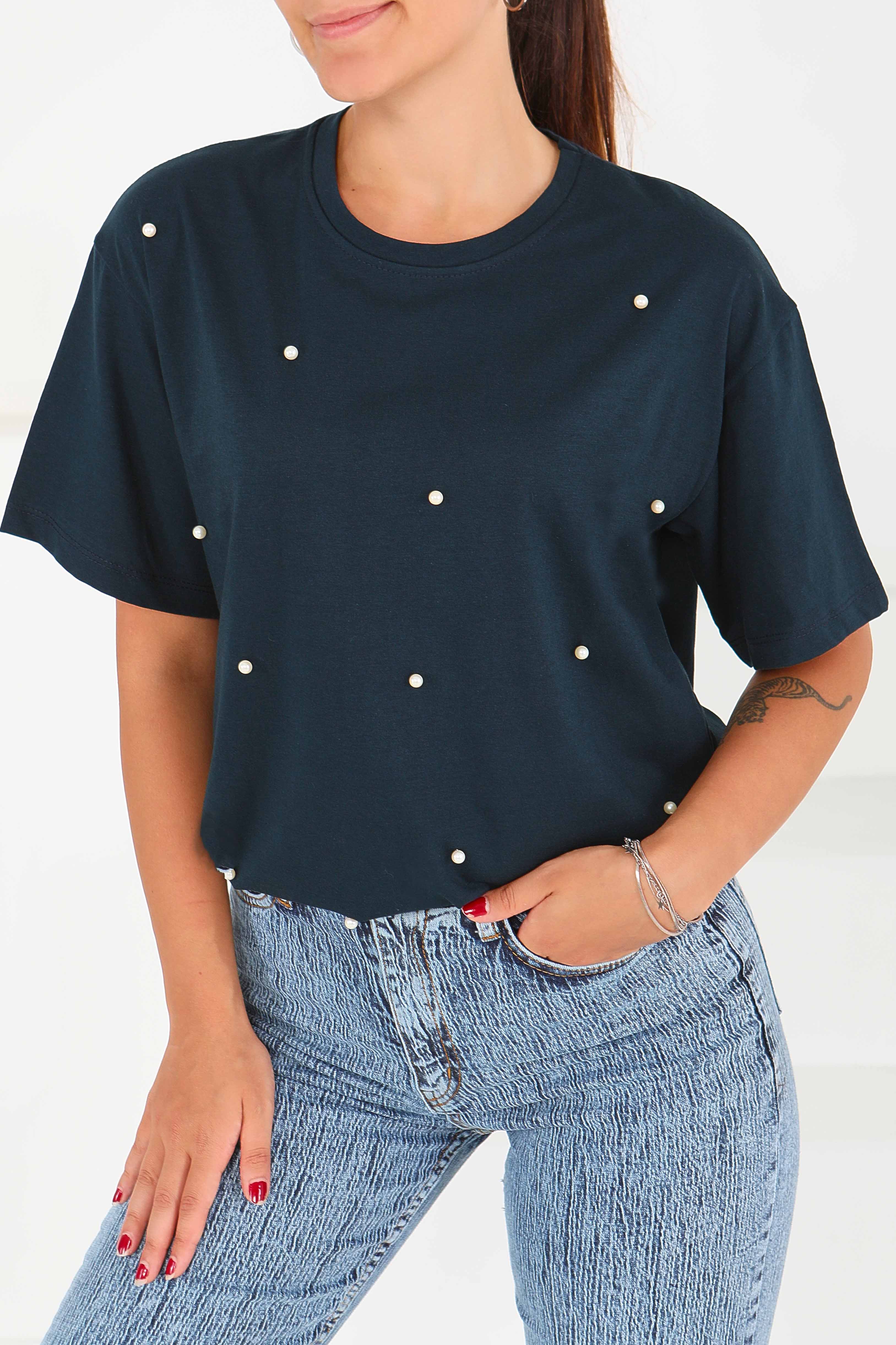 İncili Kısa Kollu T-Şhirt - 27544 - 1