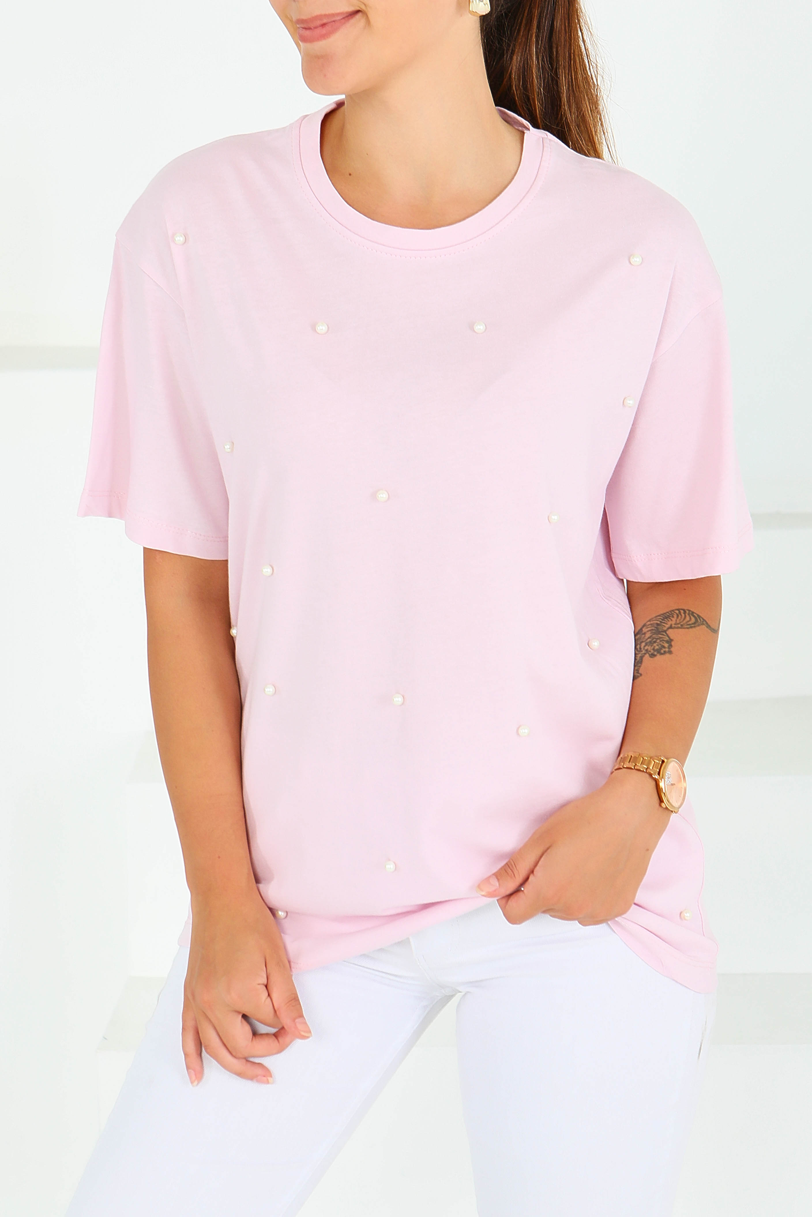 İncili Kısa Kollu T-Şhirt - 27544 - 2