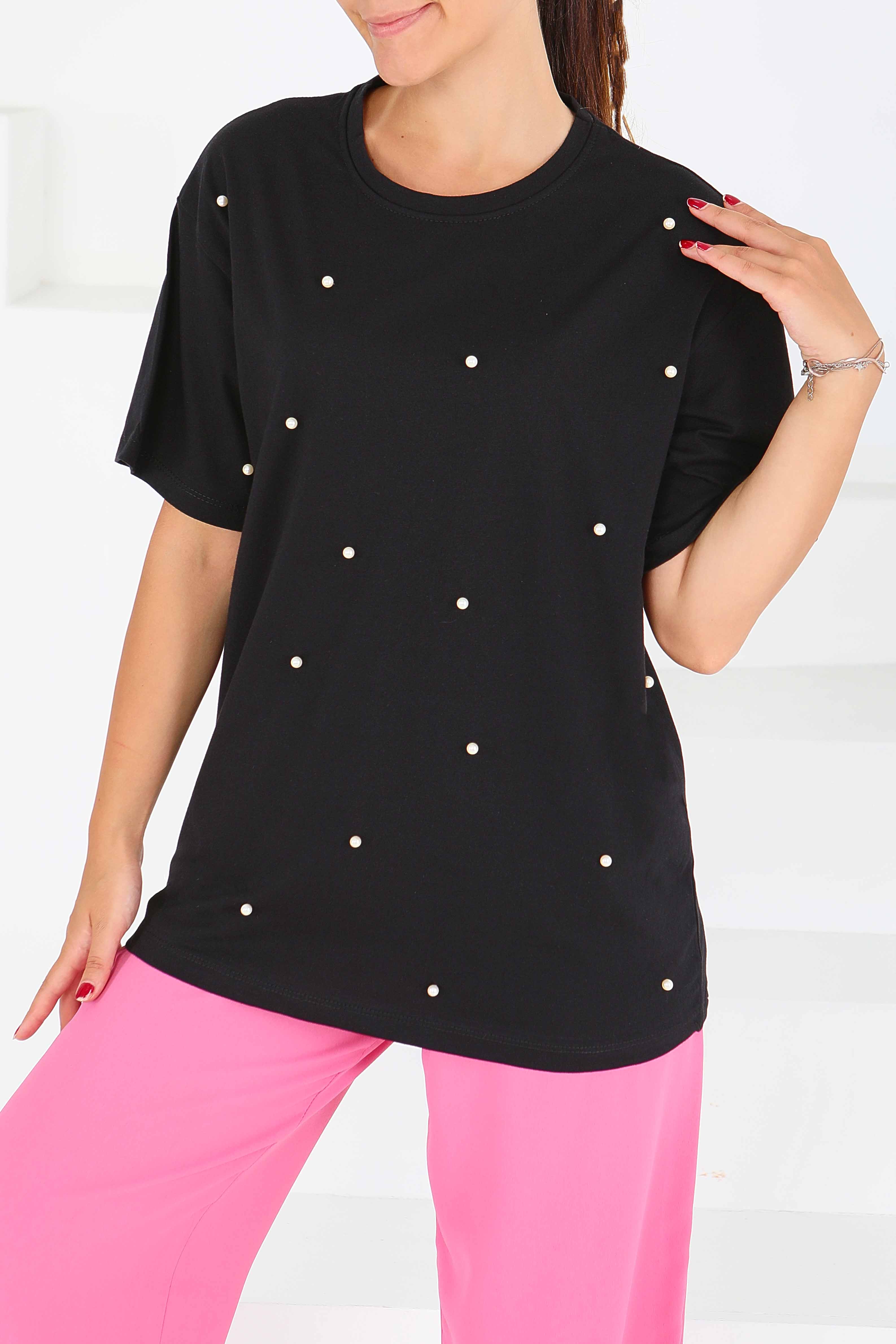 İncili Kısa Kollu T-Şhirt - 27544 - 1