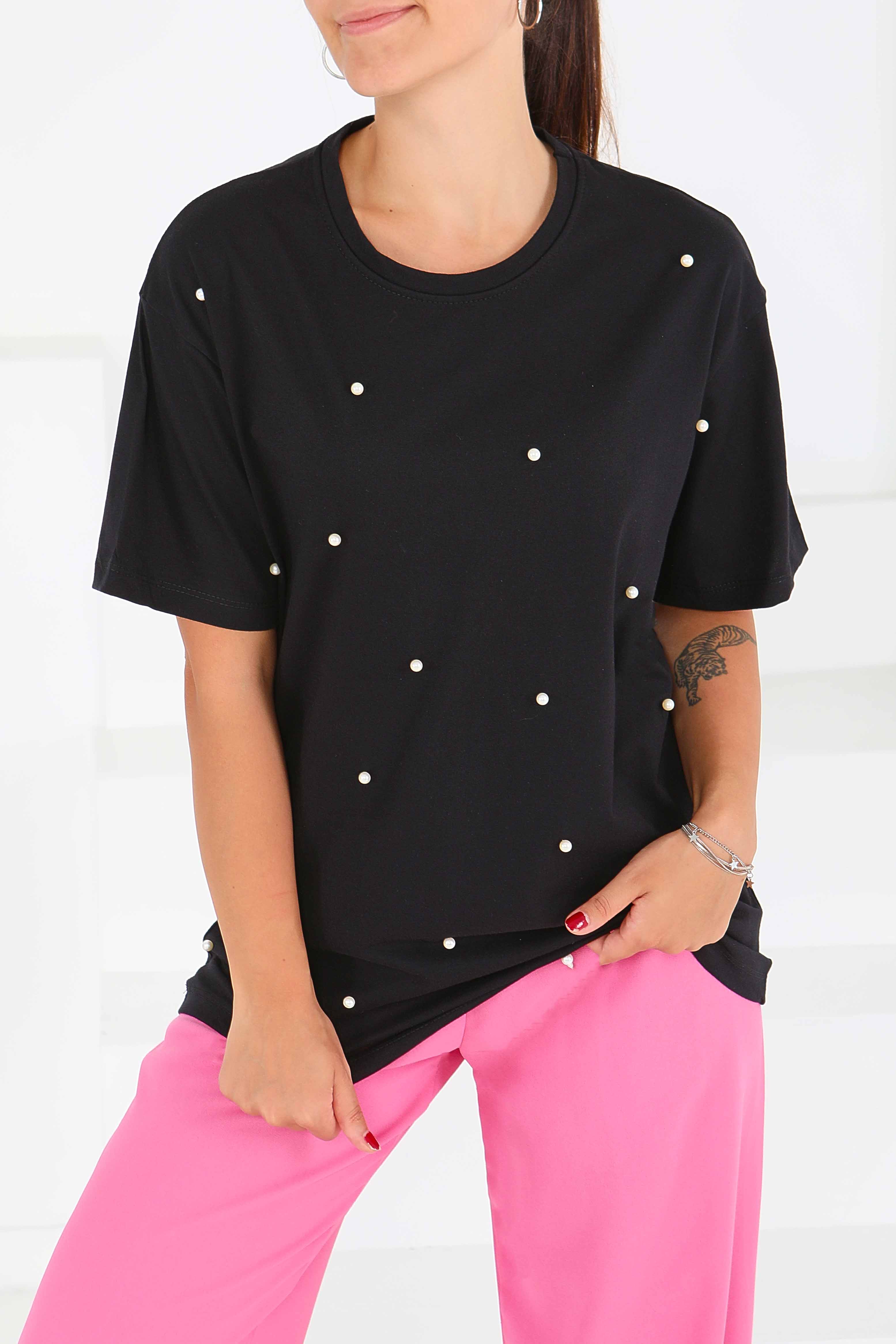 İncili Kısa Kollu T-Şhirt - 27544 - 2