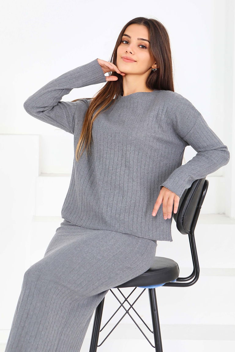 İnterlok Bluz Etekli Takım - 27814-FUME - TOFİSA