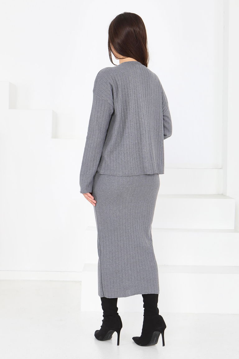 İnterlok Bluz Etekli Takım - 27814-FUME - TOFİSA