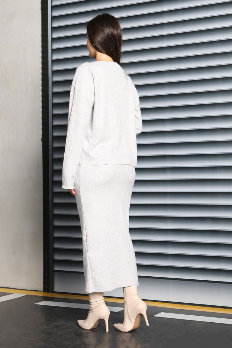 İnterlok Bluz Etekli Takım - 27814-GRI - TOFİSA