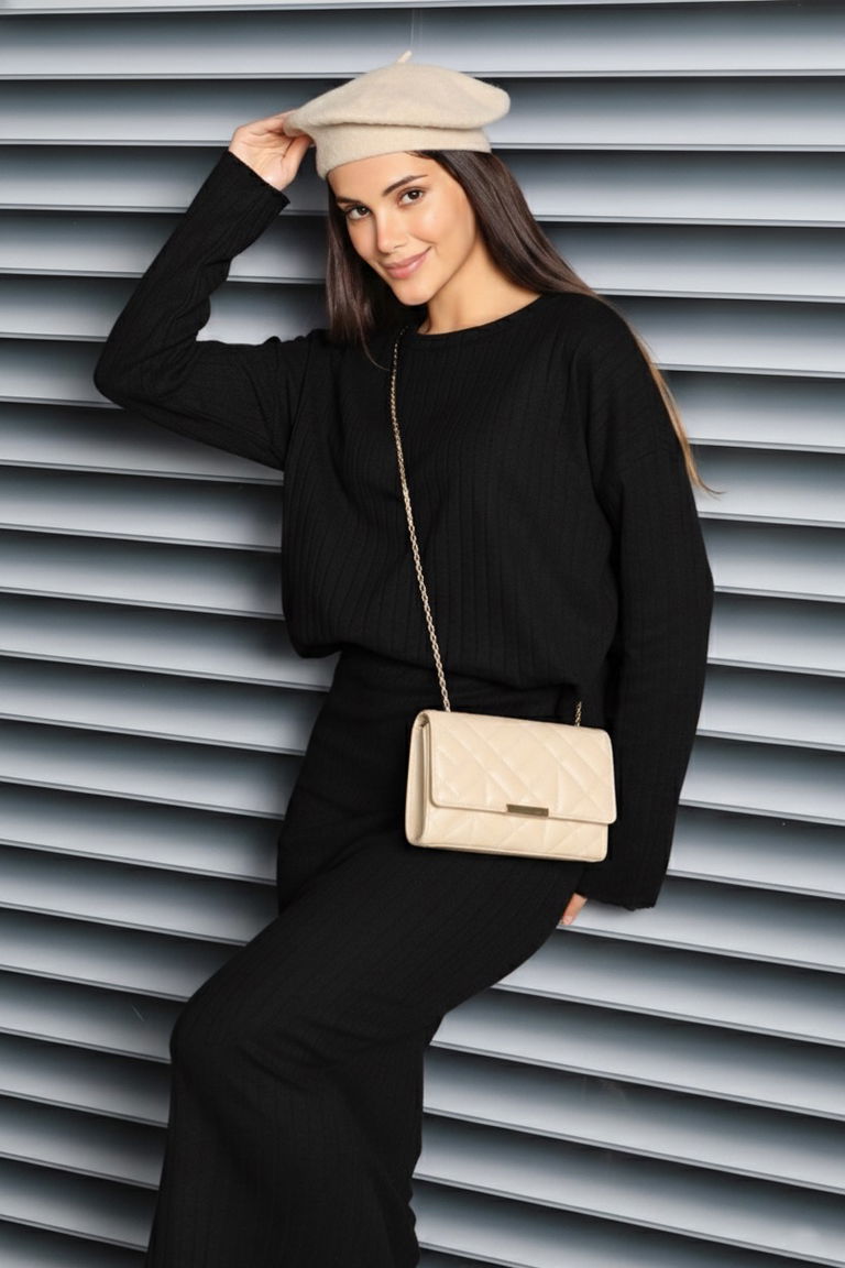 İnterlok Bluz Etekli Takım - 27814-SIYAH - TOFİSA