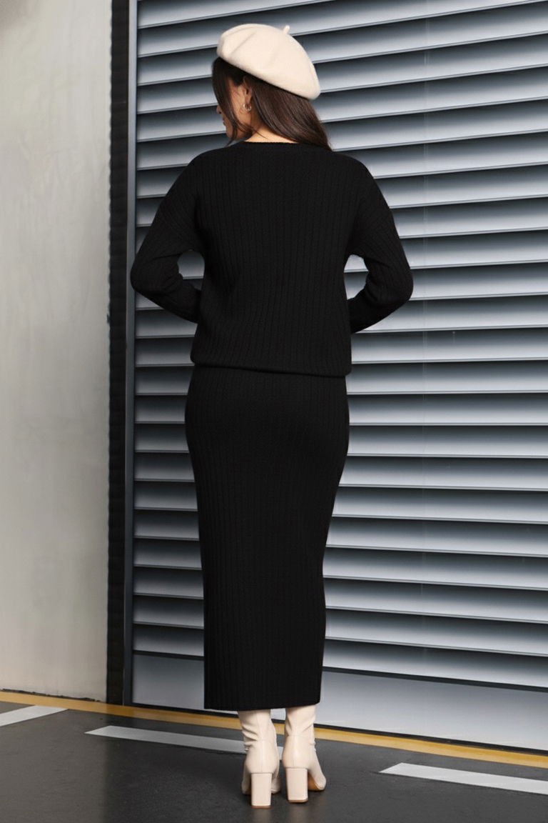 İnterlok Bluz Etekli Takım - 27814-SIYAH - TOFİSA