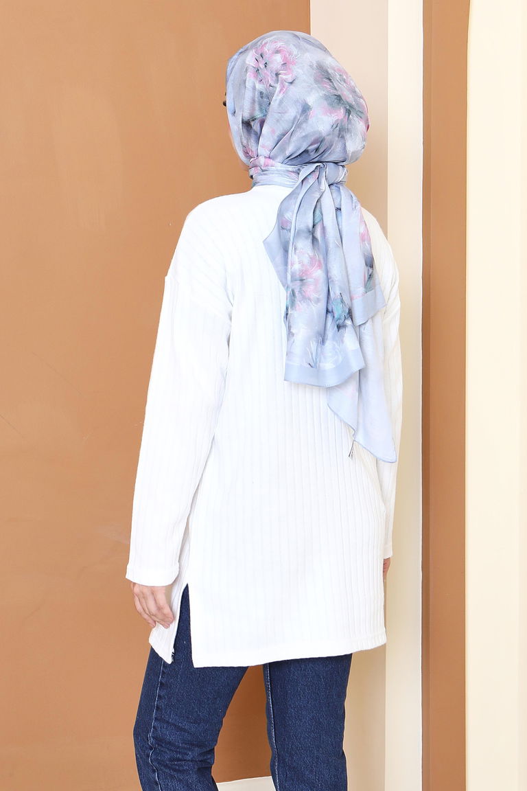 İnterlok Yırtmaçlı Tunik - 27803-BEYAZ - TOFİSA