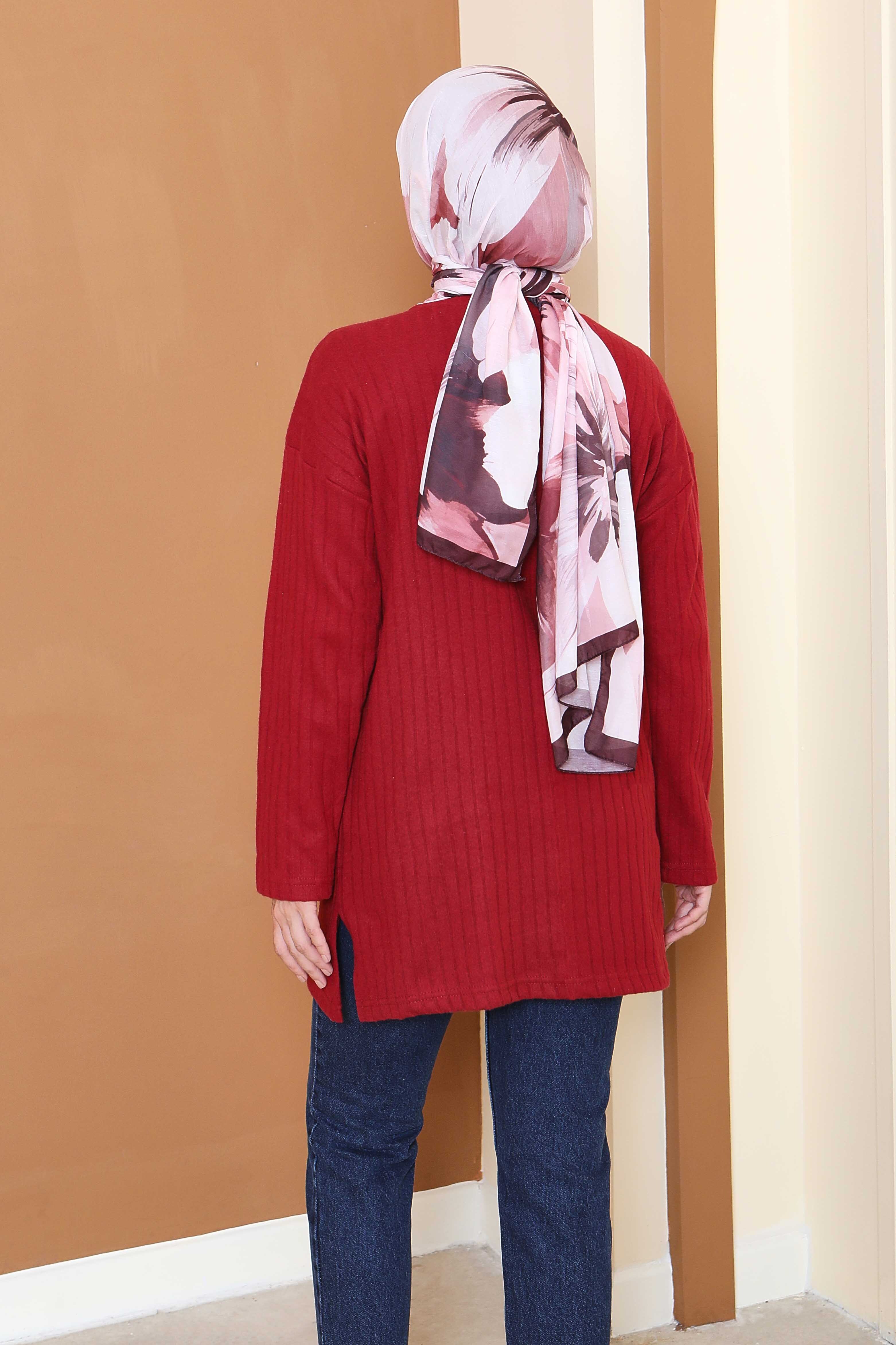 İnterlok Yırtmaçlı Tunik - 27803-BORDO - 3