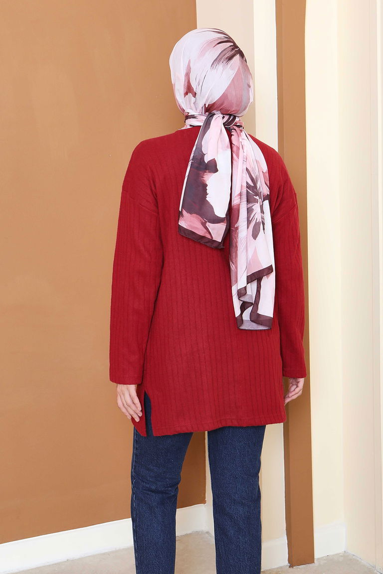 İnterlok Yırtmaçlı Tunik - 27803-BORDO - TOFİSA