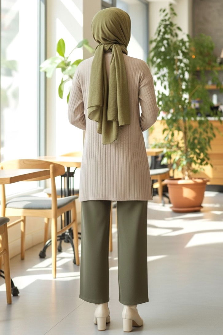 İnterlok Yırtmaçlı Tunik - 27994-BEJ - 3