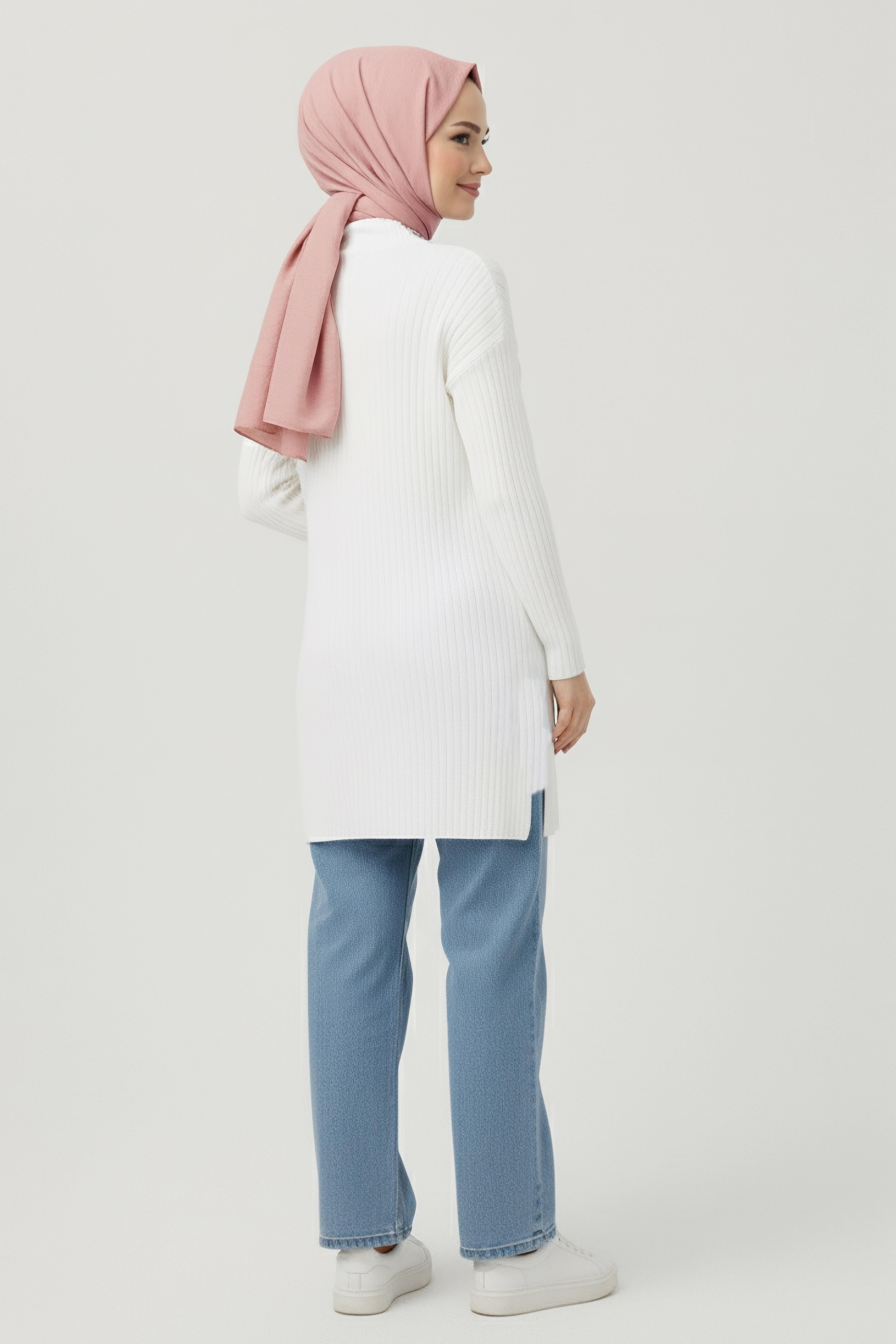 İnterlok Yırtmaçlı Tunik - 27994-BEYAZ - 3