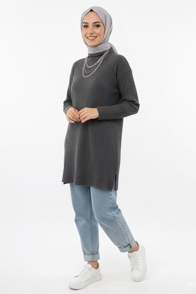 İnterlok Yırtmaçlı Tunik - 27994-FUME 