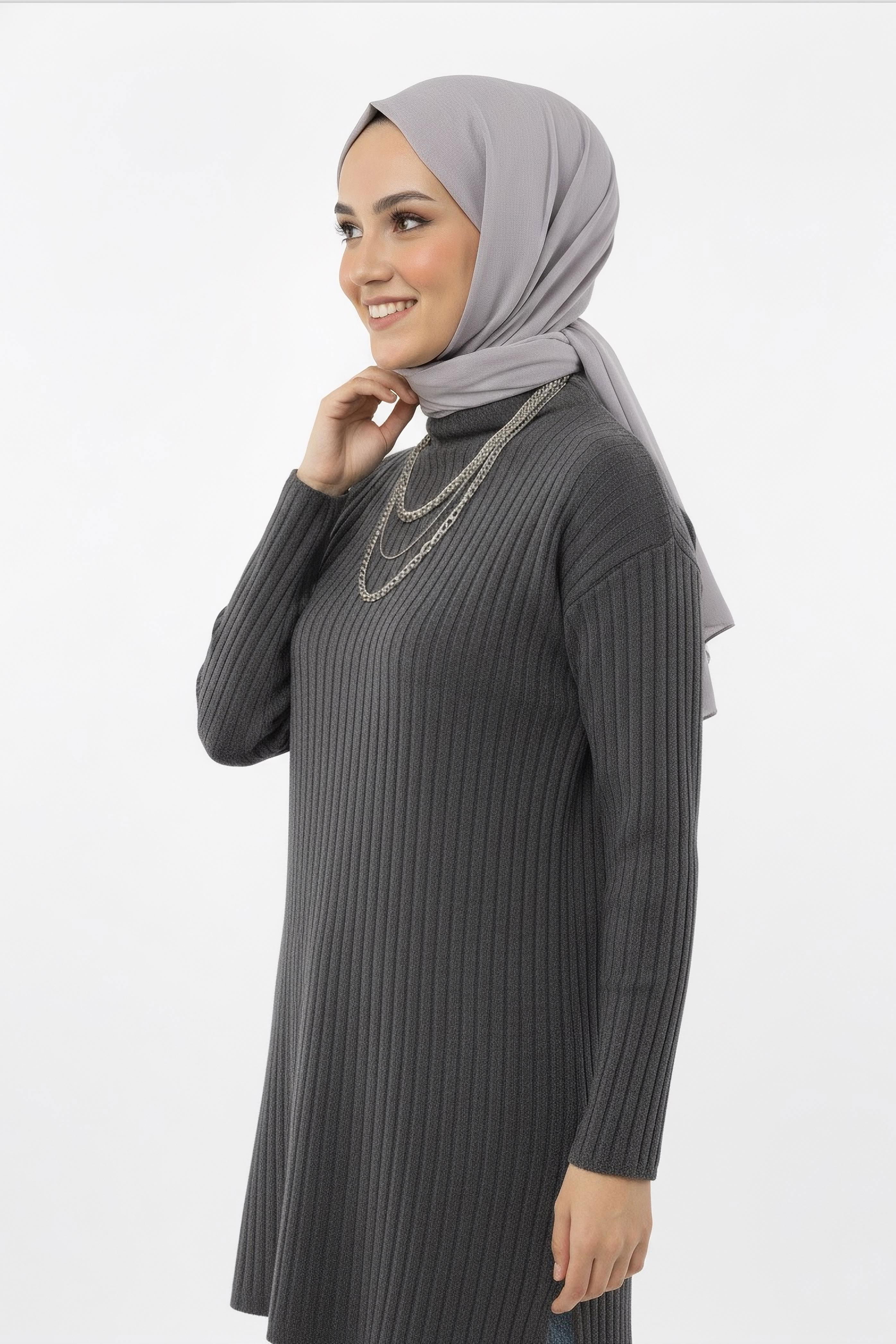 İnterlok Yırtmaçlı Tunik - 27994-FUME - 2