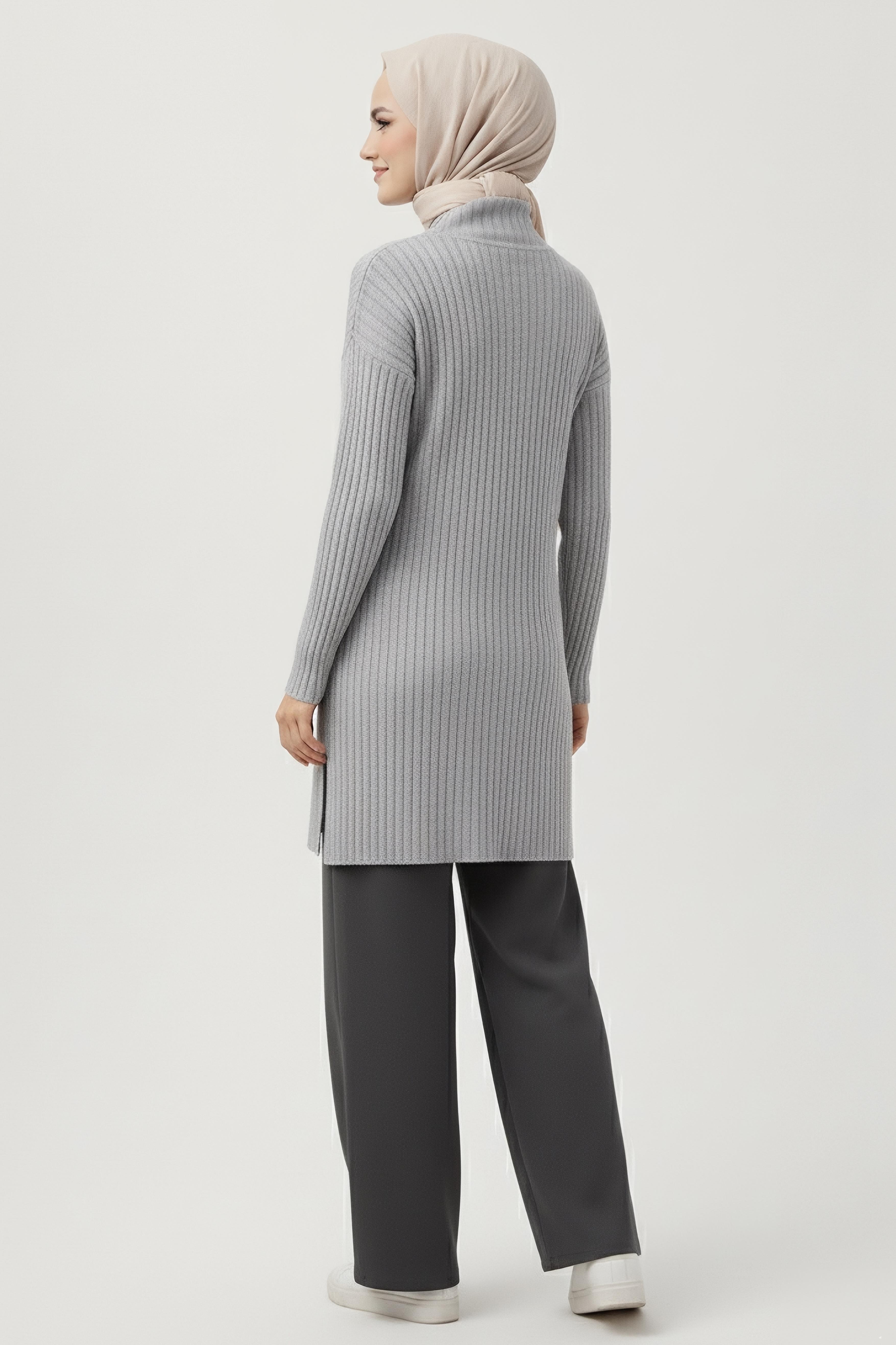 İnterlok Yırtmaçlı Tunik - 27994-GRI - 3