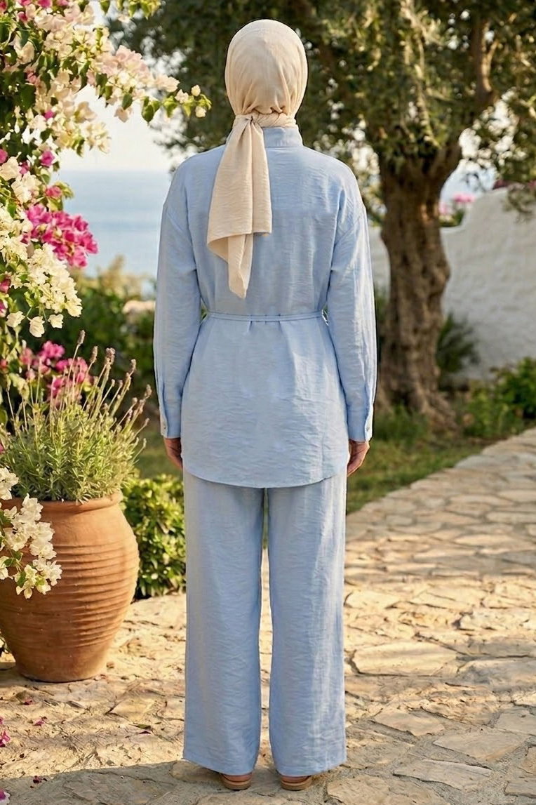 İp Kemerli İkili Takım Bebe Mavi - 28532-BEBE-MAVI - 3