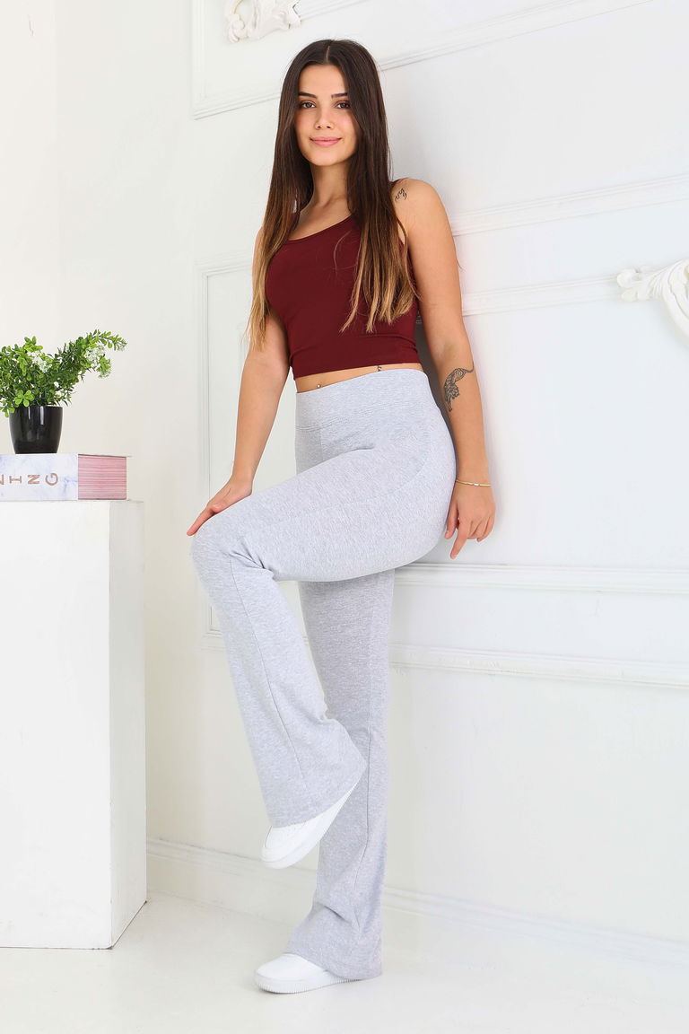 İspanyol Paça İki İplik Tayt - 27859-GRI - TOFİSA