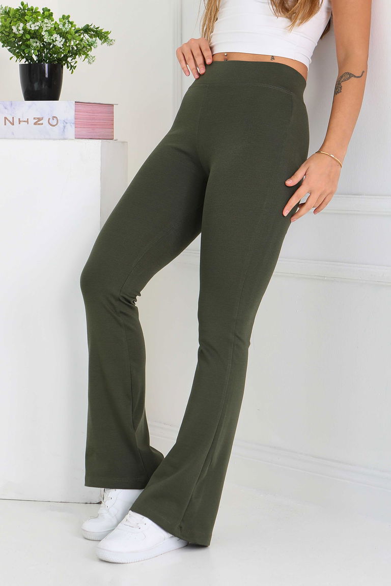 İspanyol Paça İki İplik Tayt - 27859-HAKI - TOFİSA