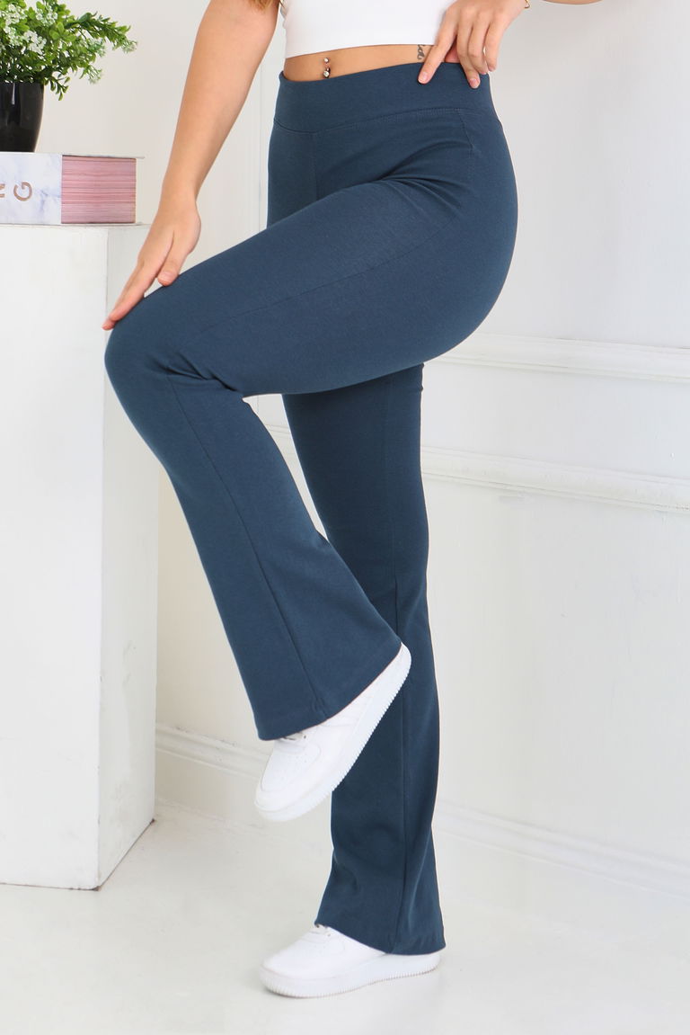 İspanyol Paça İki İplik Tayt - 27859-KOYU-PETROL - TOFİSA