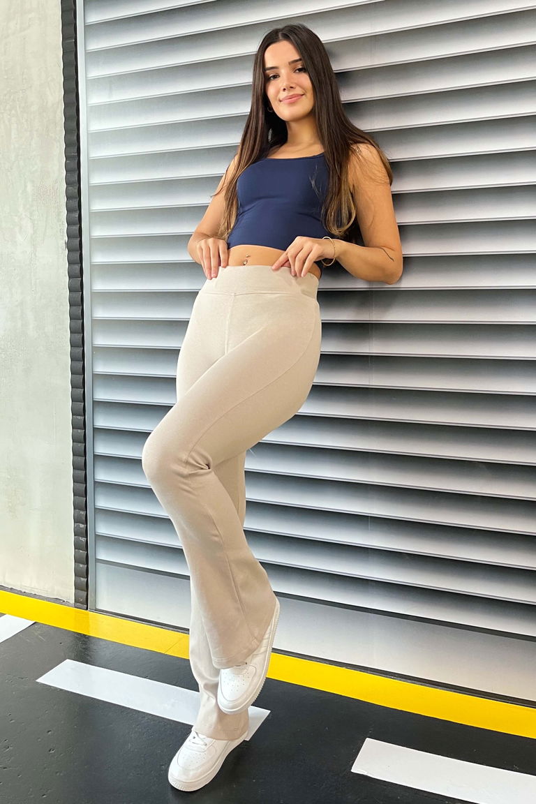 İspanyol Paça İki İplik Tayt - 27859-KREM - TOFİSA