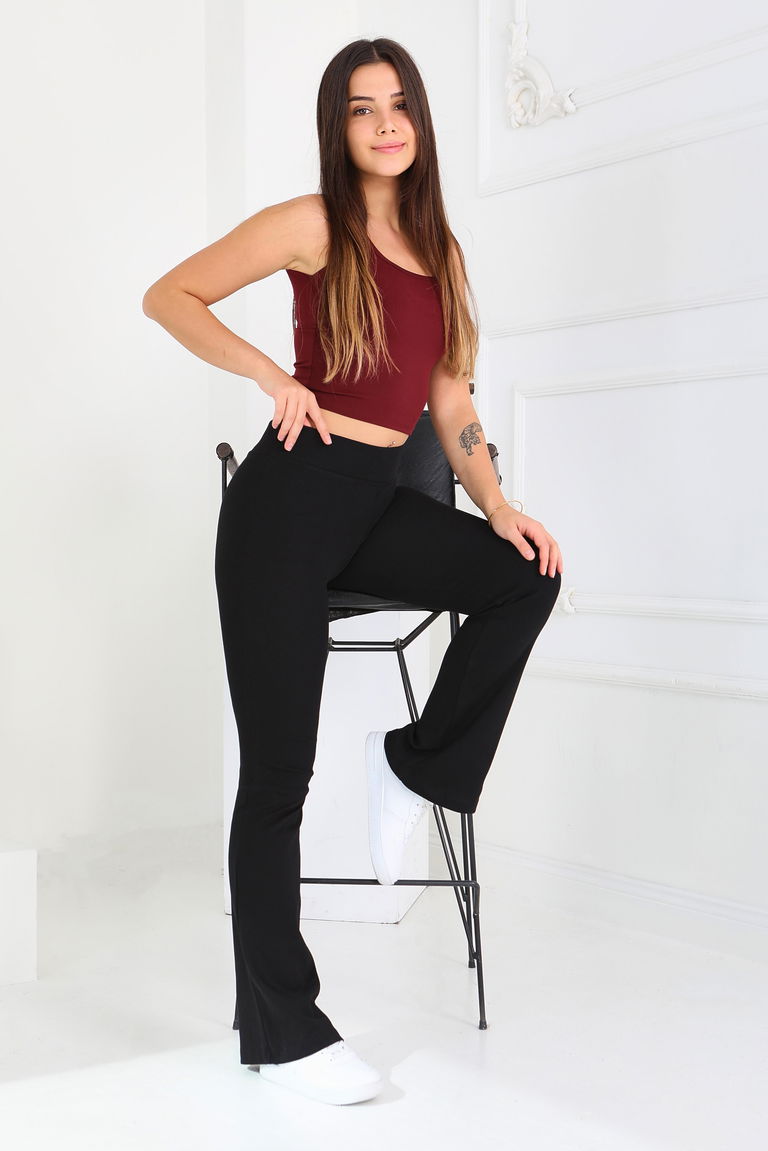 İspanyol Paça İki İplik Tayt - 27859-SIYAH - TOFİSA