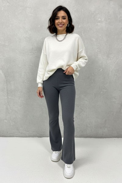 İspanyol Paça Yüksek Bel Raporlu Tayt - 27980-FUME 