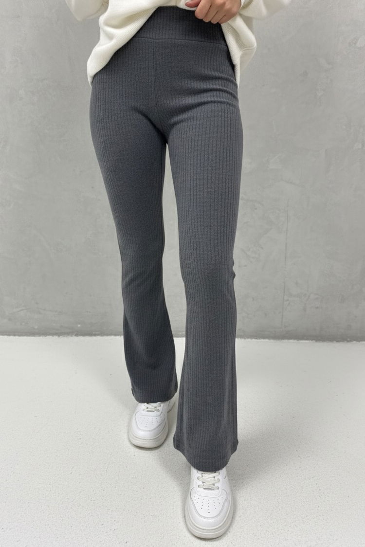 İspanyol Paça Yüksek Bel Raporlu Tayt - 27980-FUME - TOFİSA